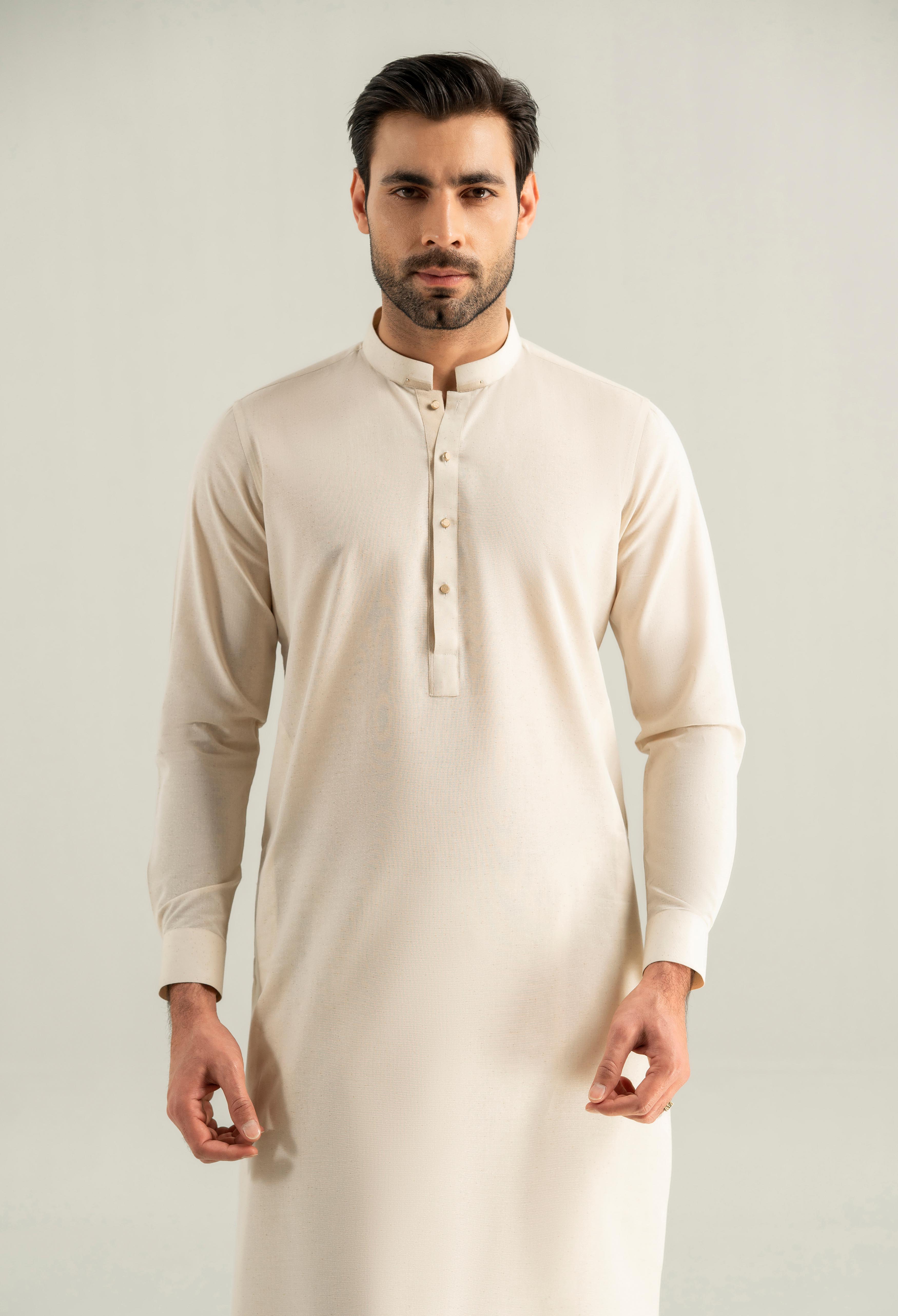 Creamy Beige Cotton Kameez Shalwar