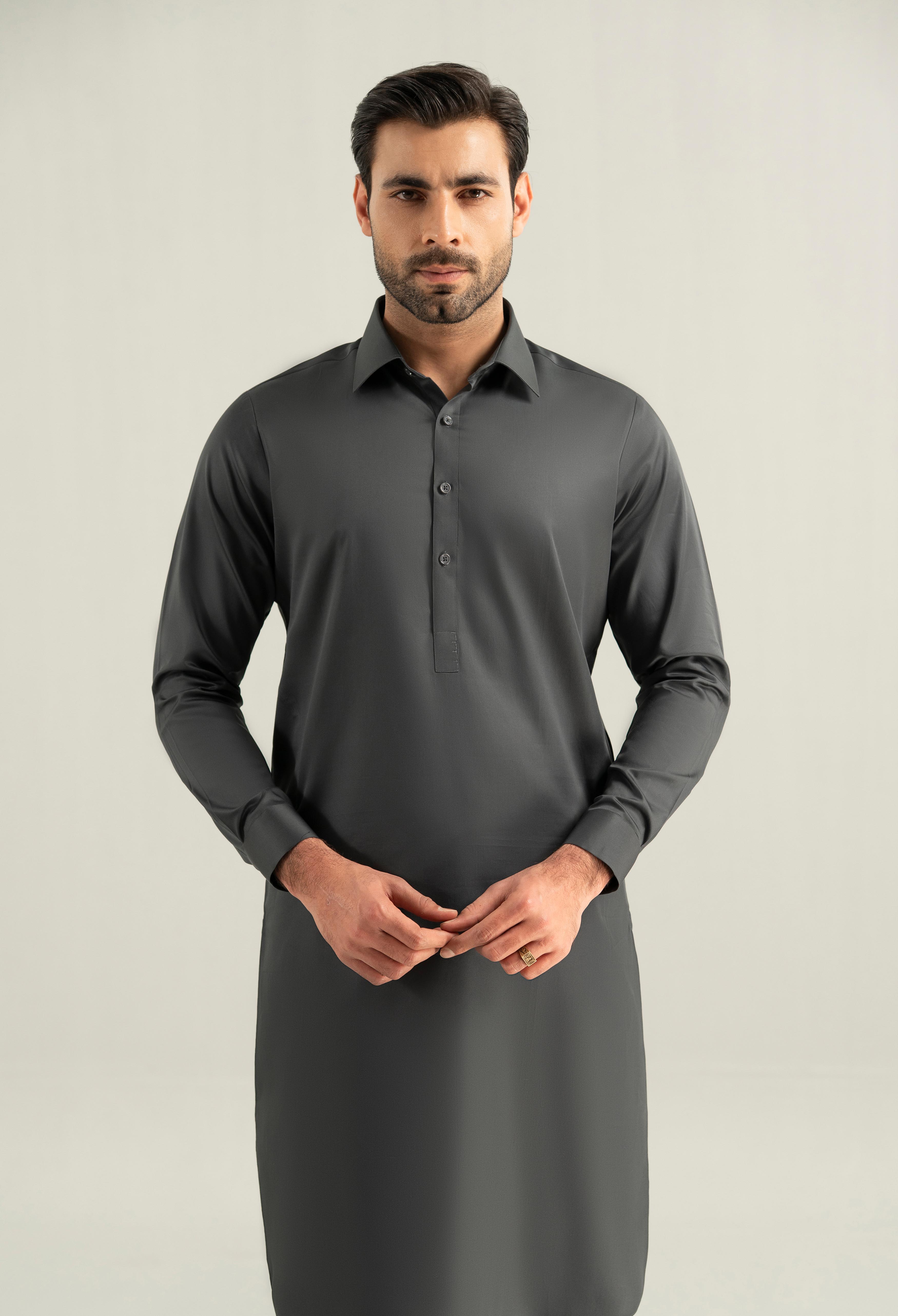 Dark Grey Cotton Kameez Shalwar