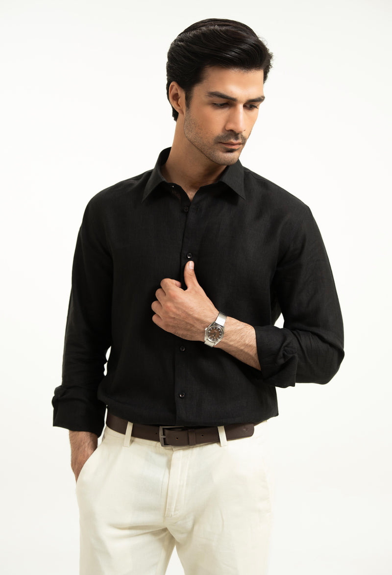 Jet Black Linen Shirt