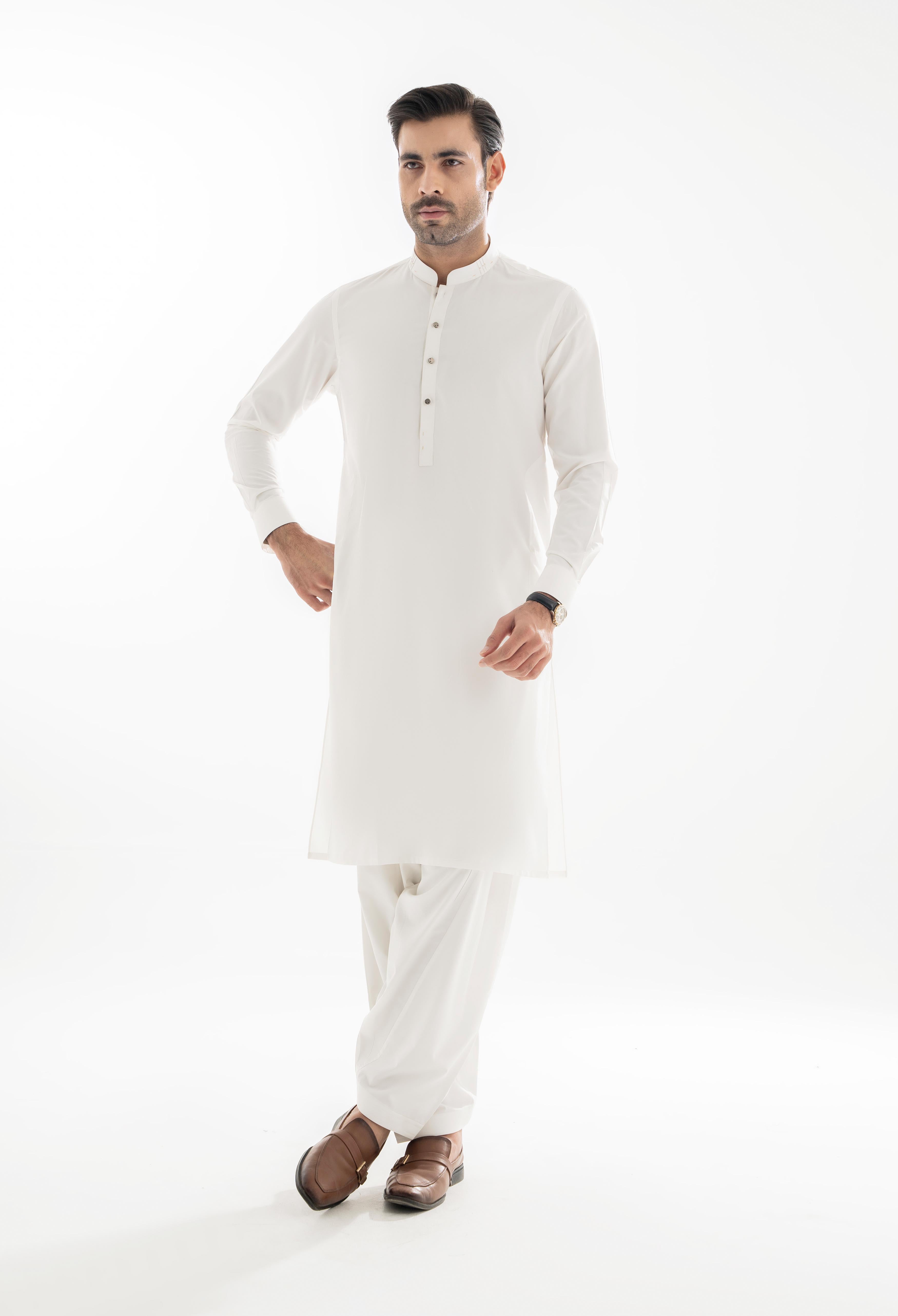 Warm White Detailing Kameez Shalwar