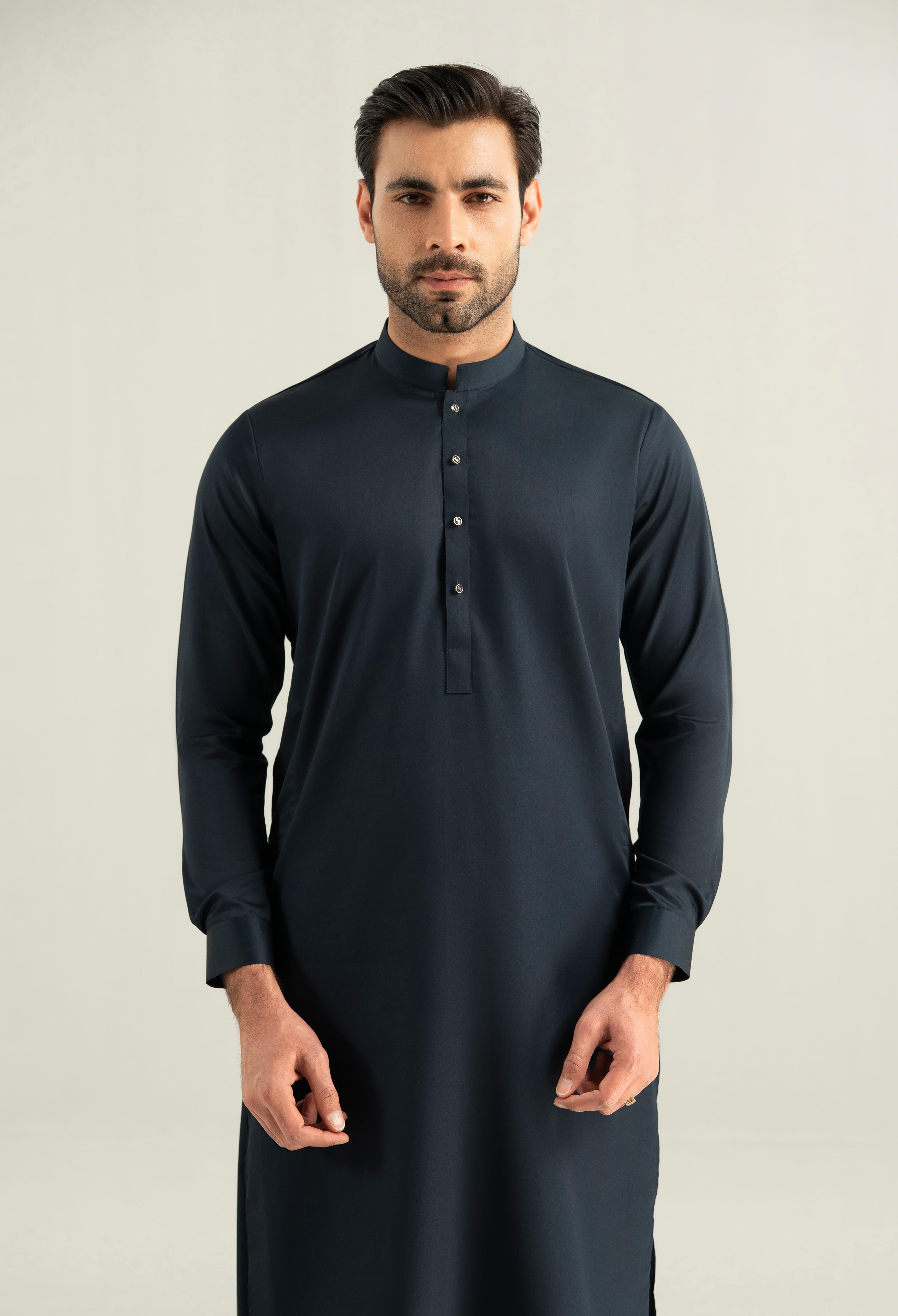Navy Blue Cotton Kameez Shalwar