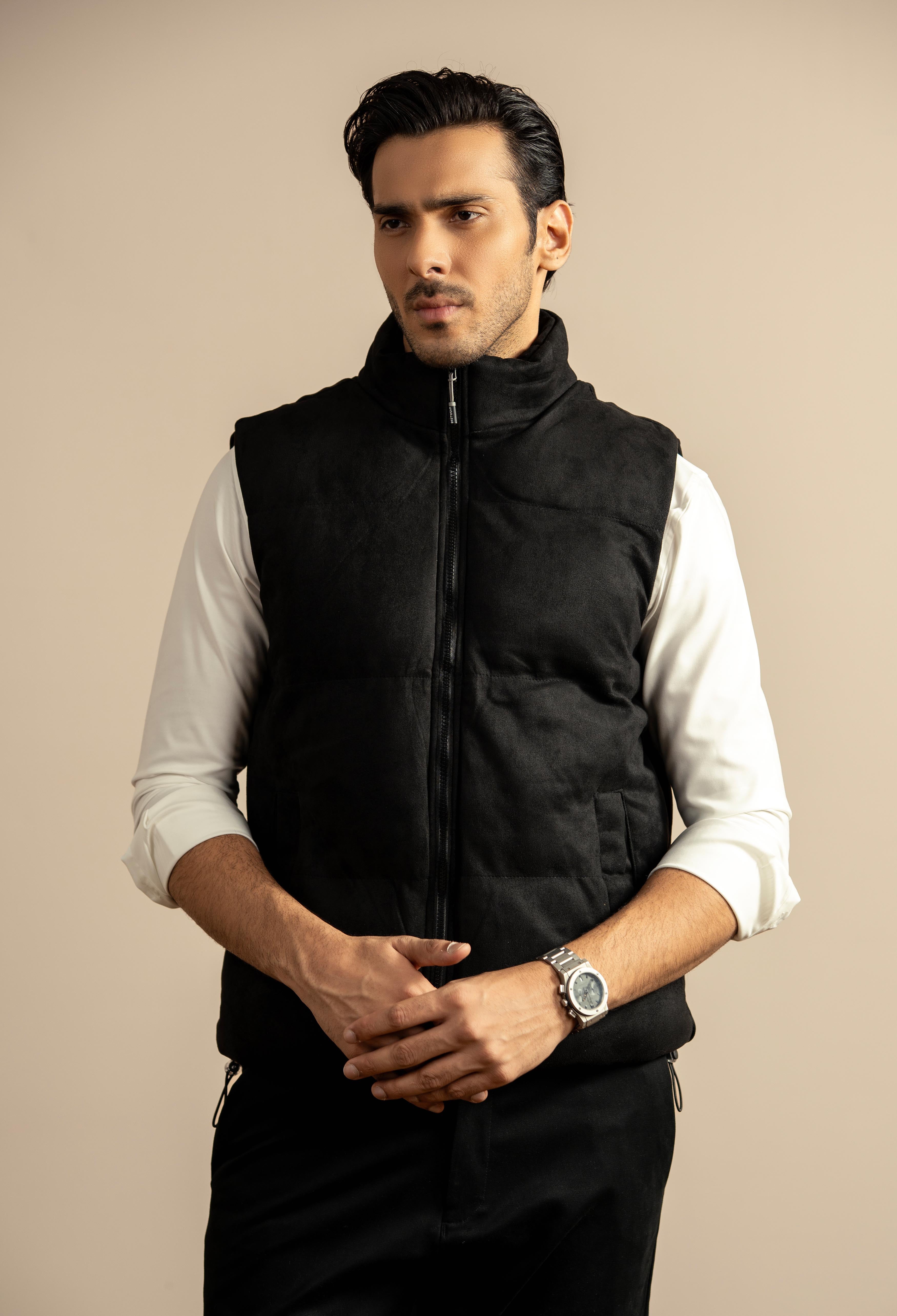 Night Black Suede Puffer Jacket