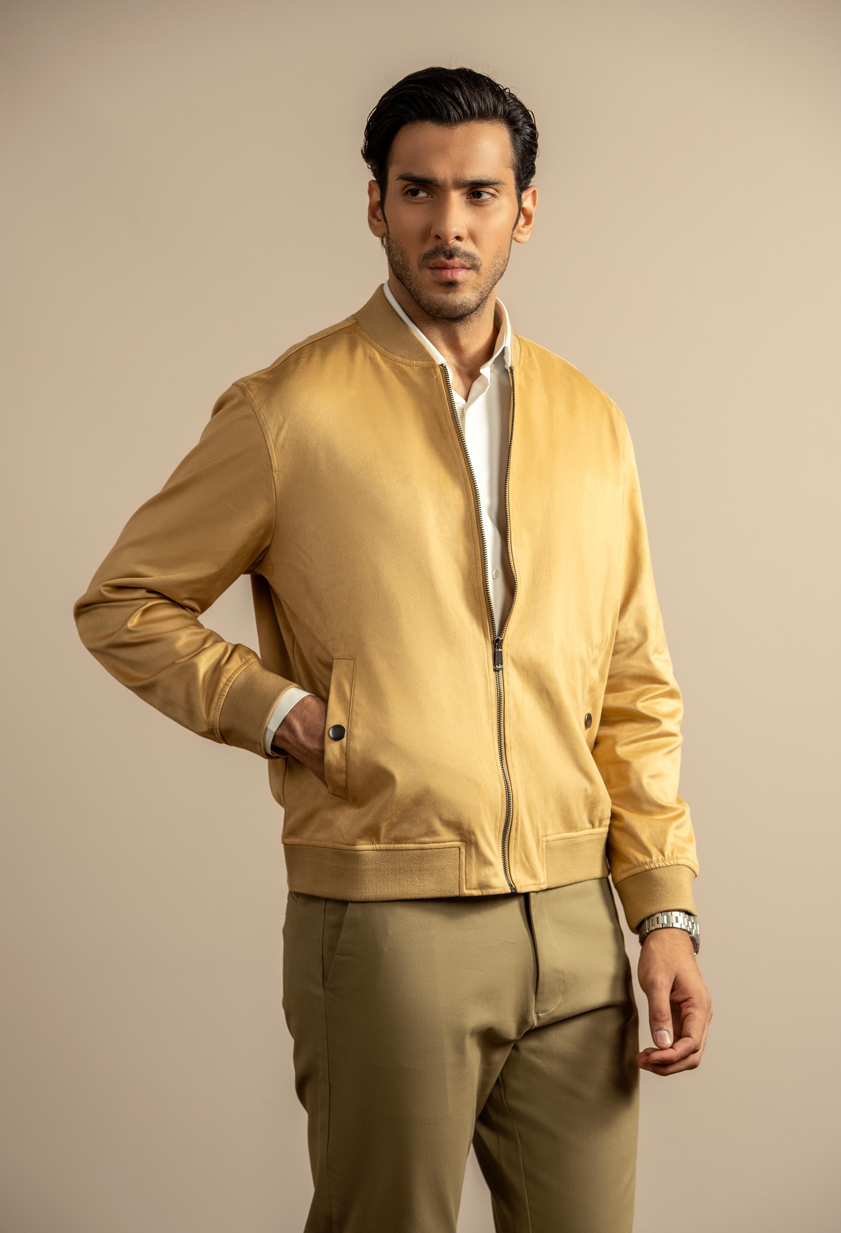 Camel Brown Suede Bomber Jacket