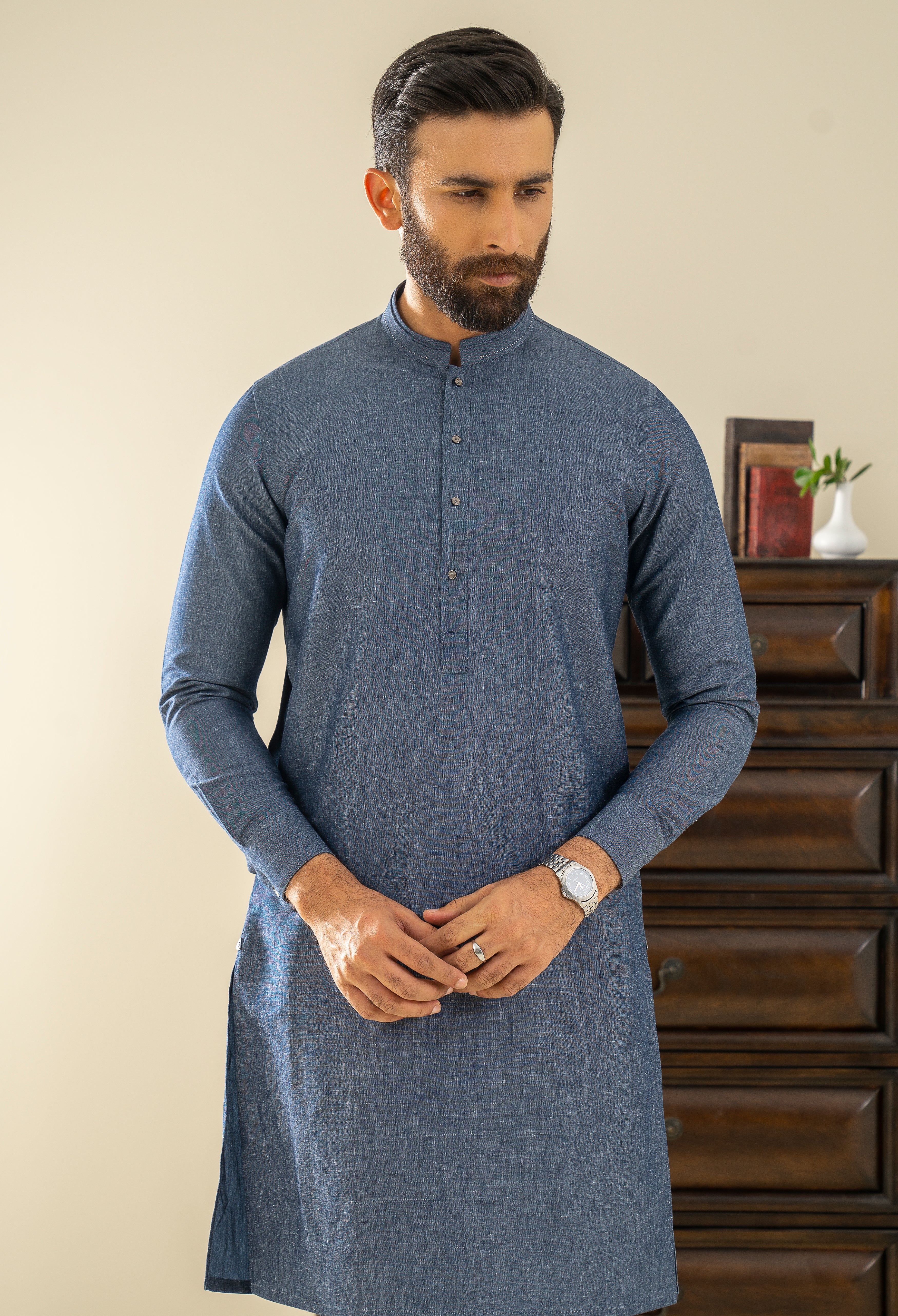 Navy Blue Detailing Kurta Pajama