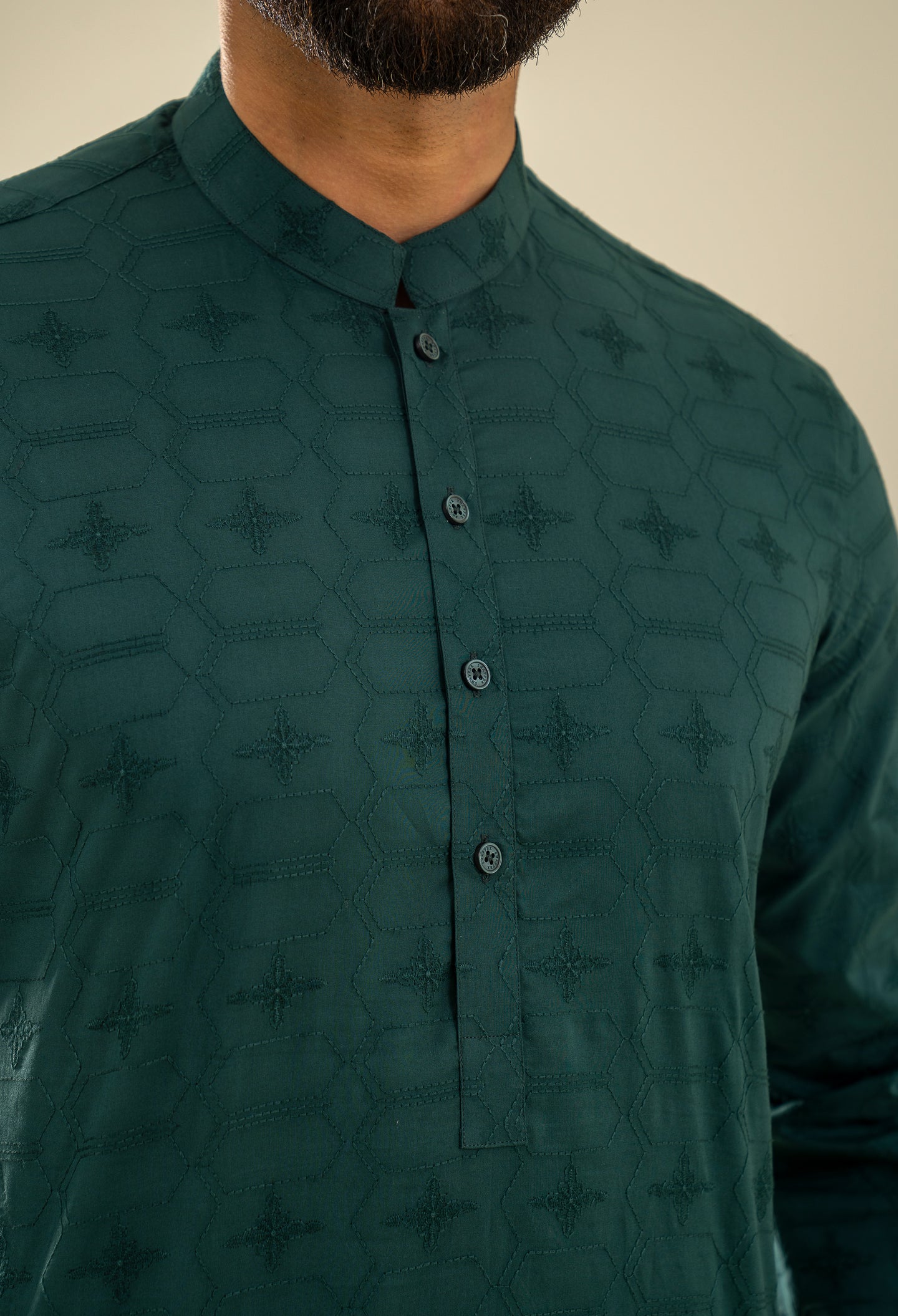 Arabian Green Embroidered Cotton Kurta Pajama