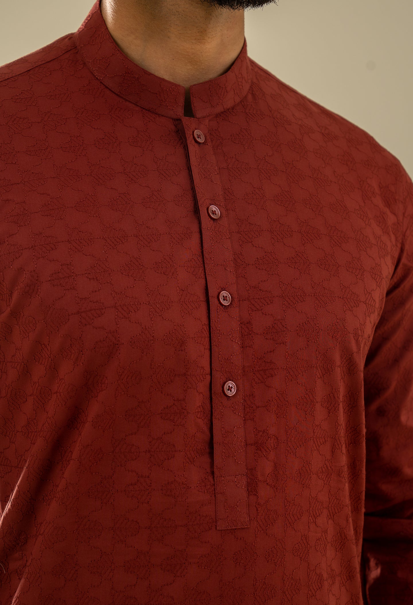 Mulberry Maroon Embroidered Cotton Kurta Pajama