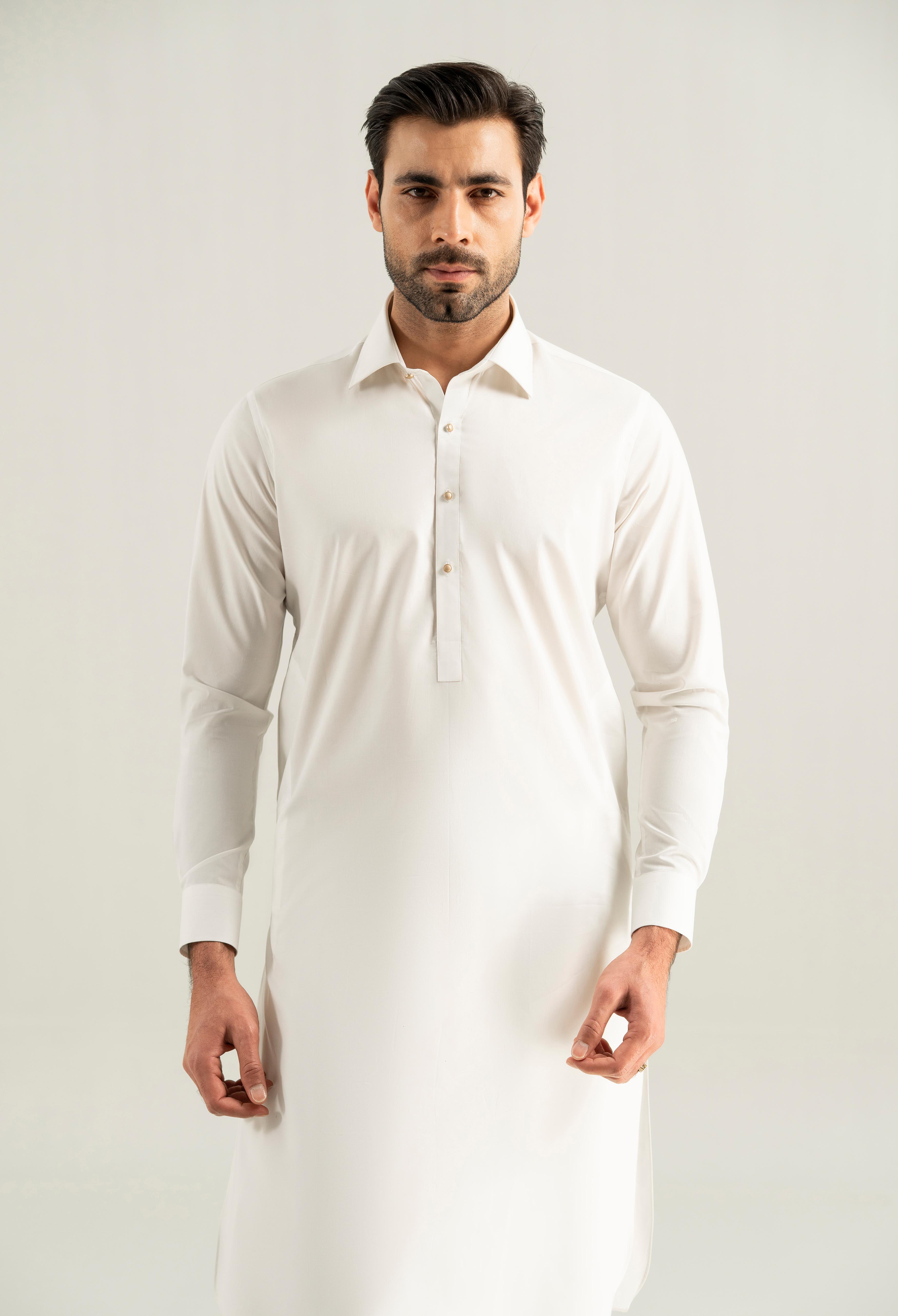 Off White Cotton Kameez Shalwar