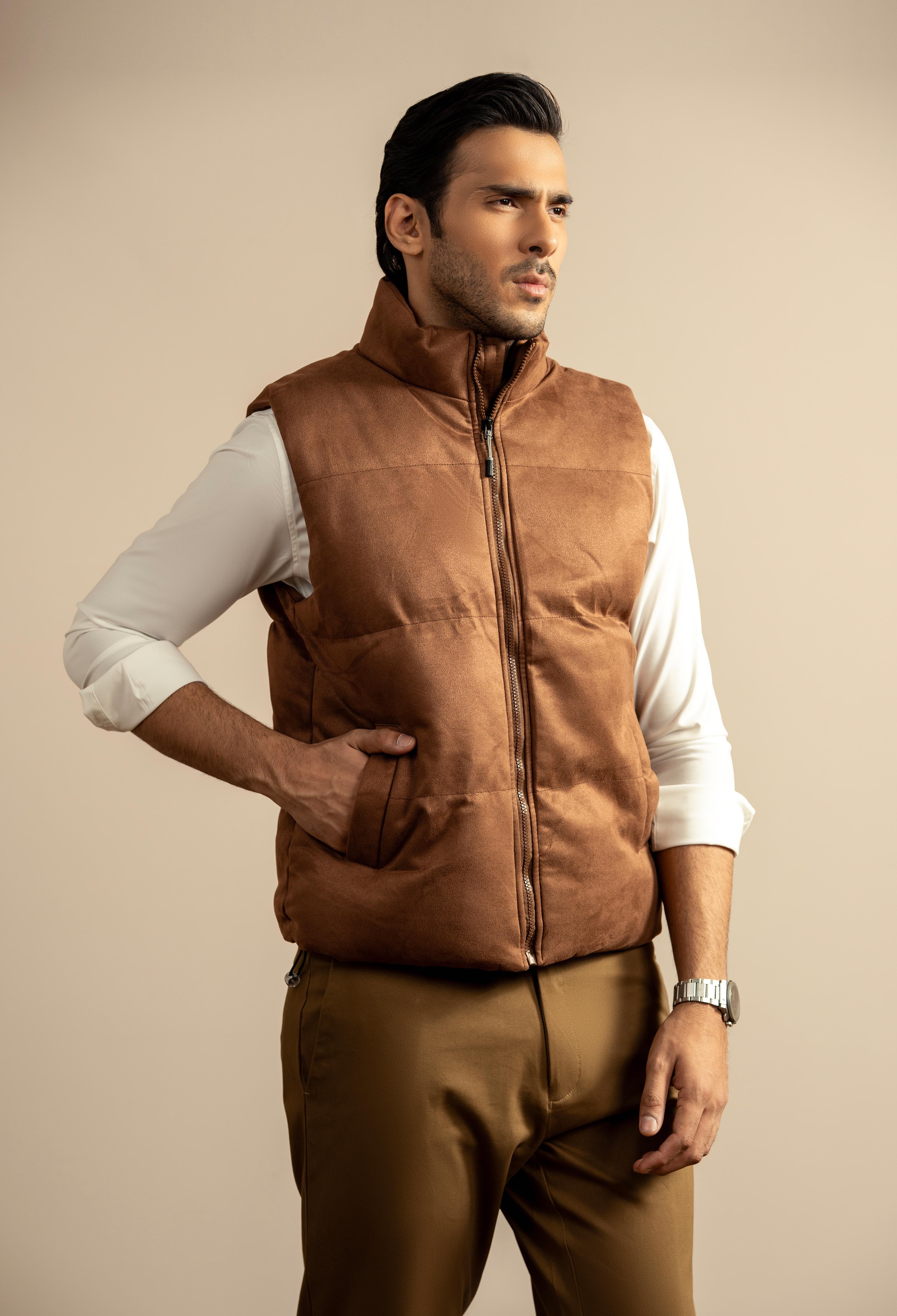 Dark Brown Suede Puffer Jacket