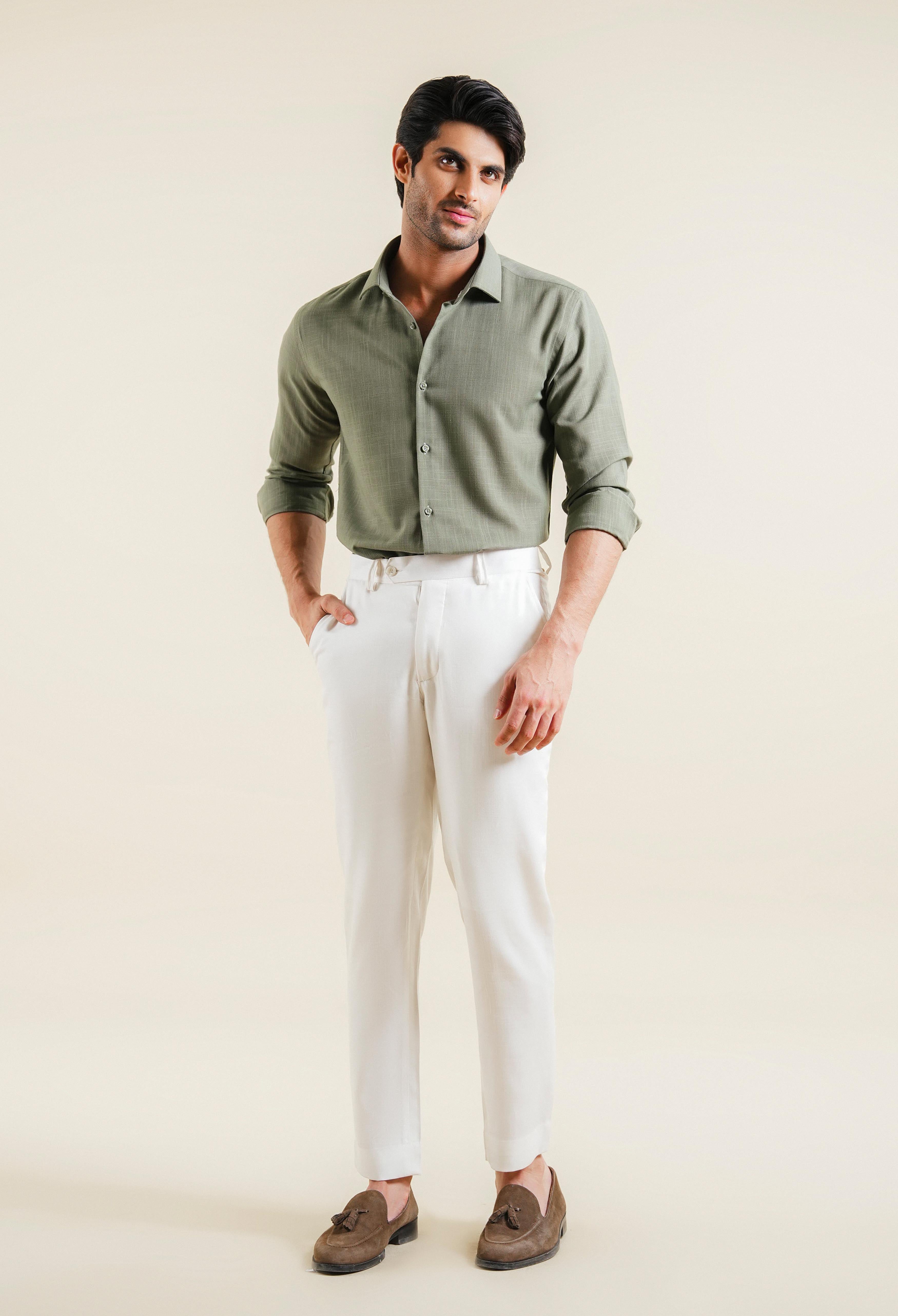 Olive Green Hawk Weave Poly Linen