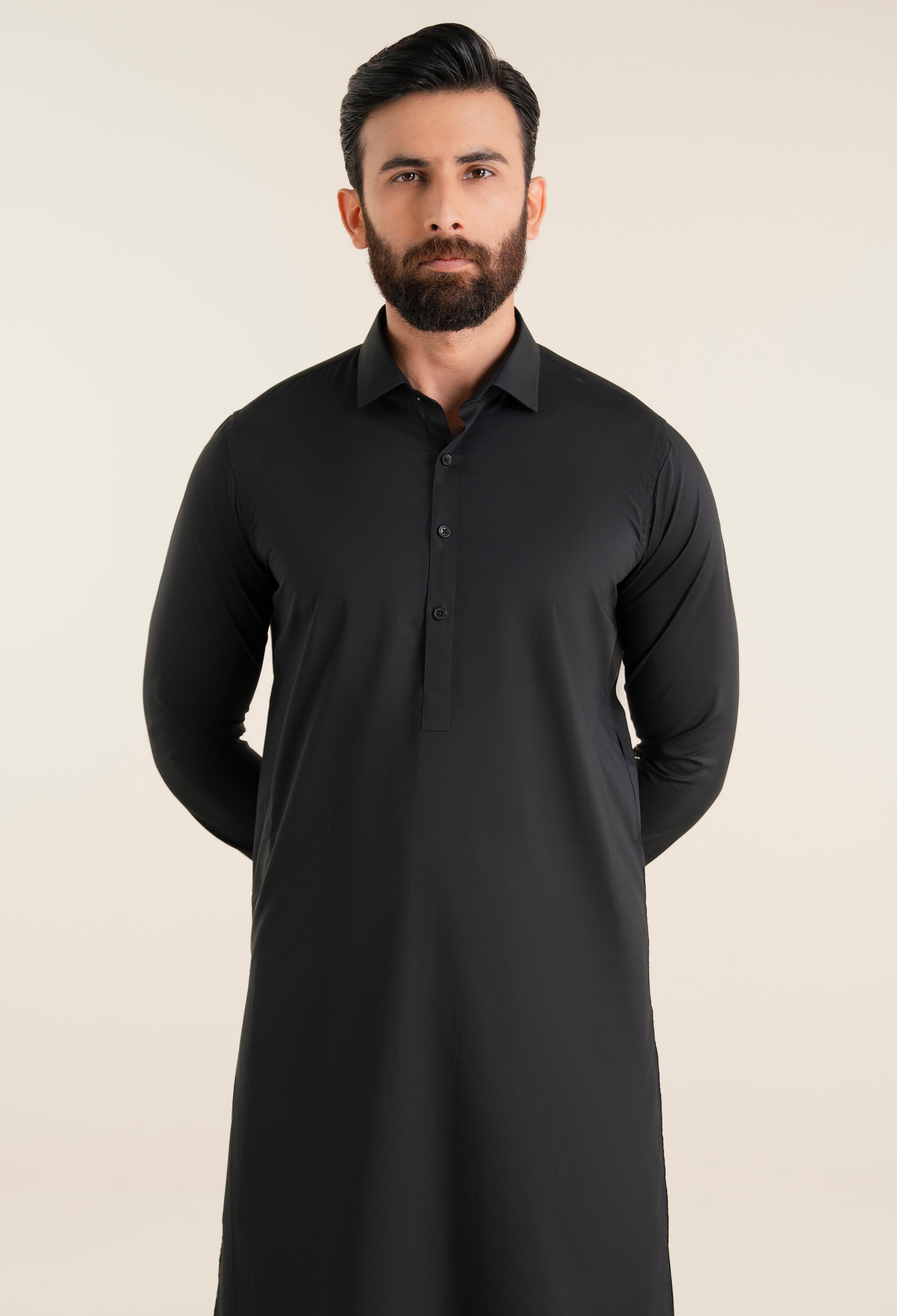 Carbon Black Cotton Kameez Shalwar