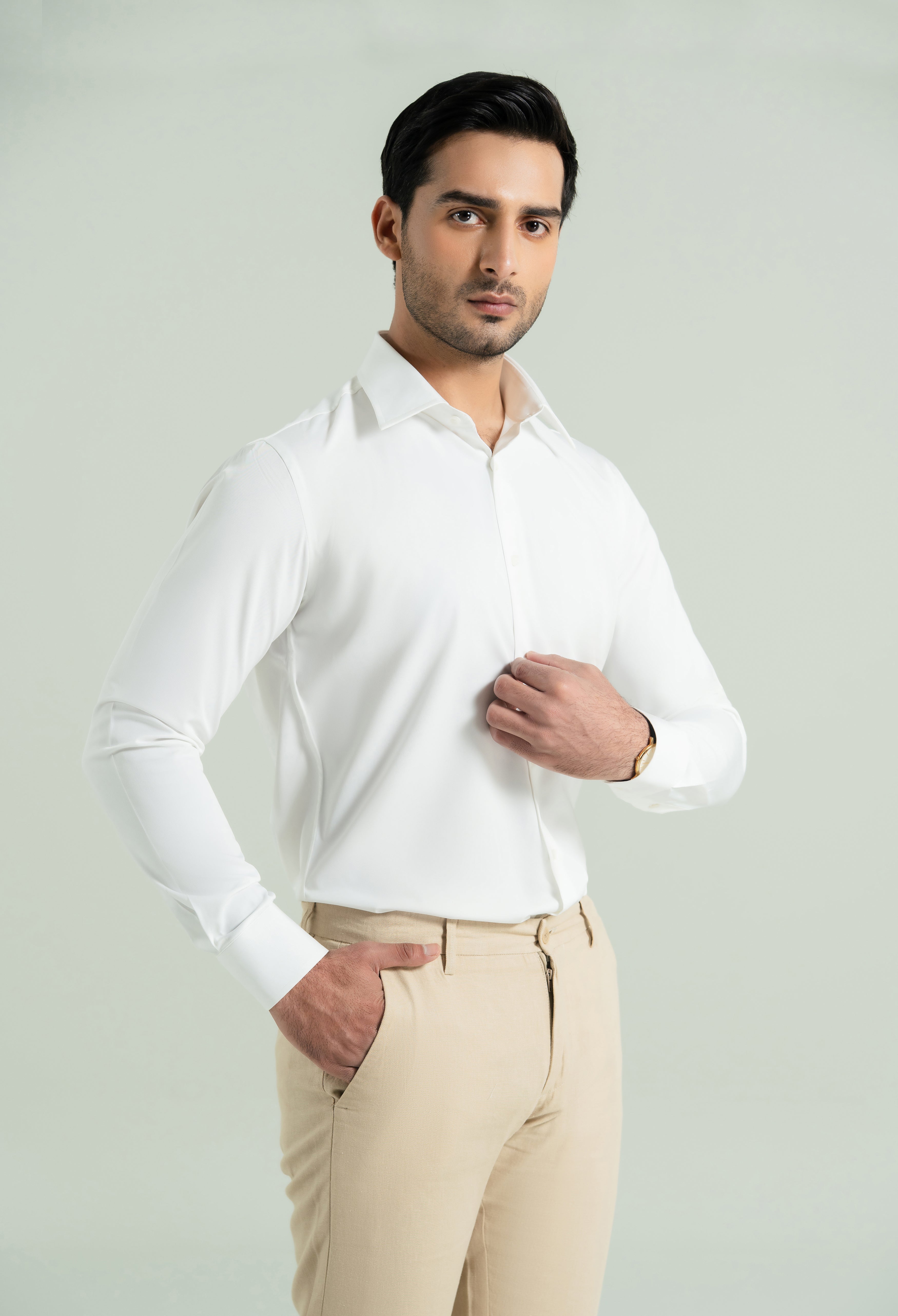 Creamy Off White Semi Formal Shirt