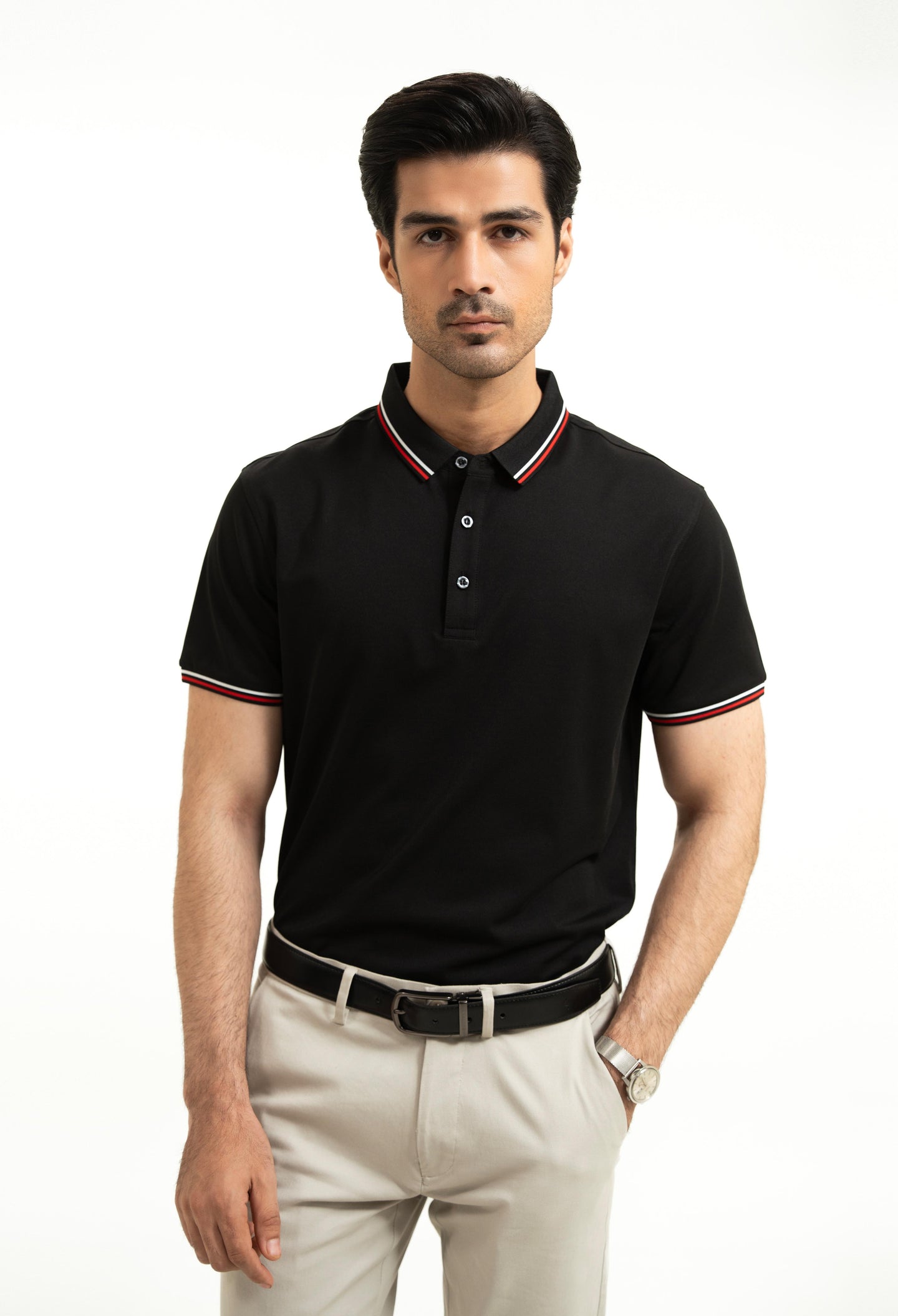 Jet Black Tipping Collar Polo