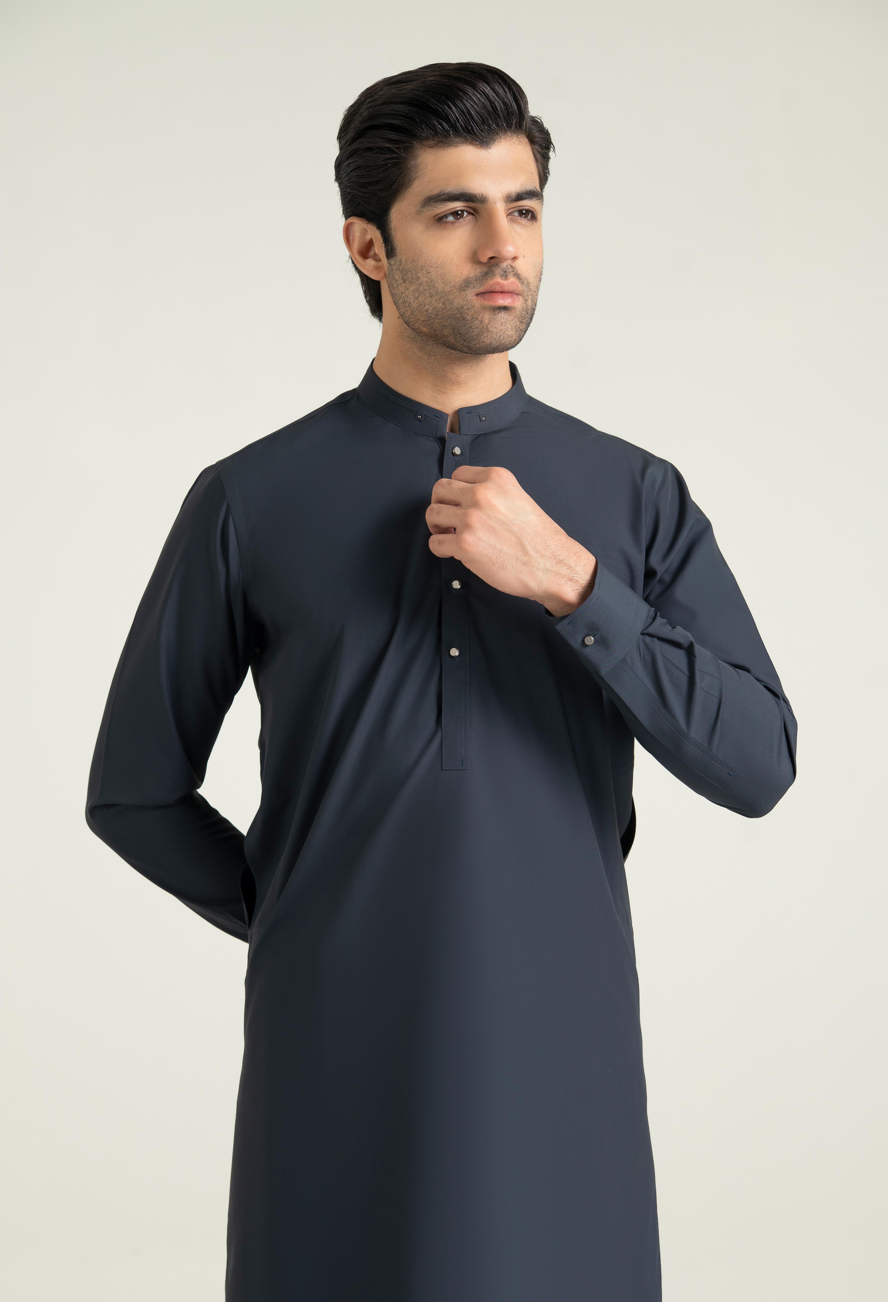Navy Blue Blended Kameez Shalwar
