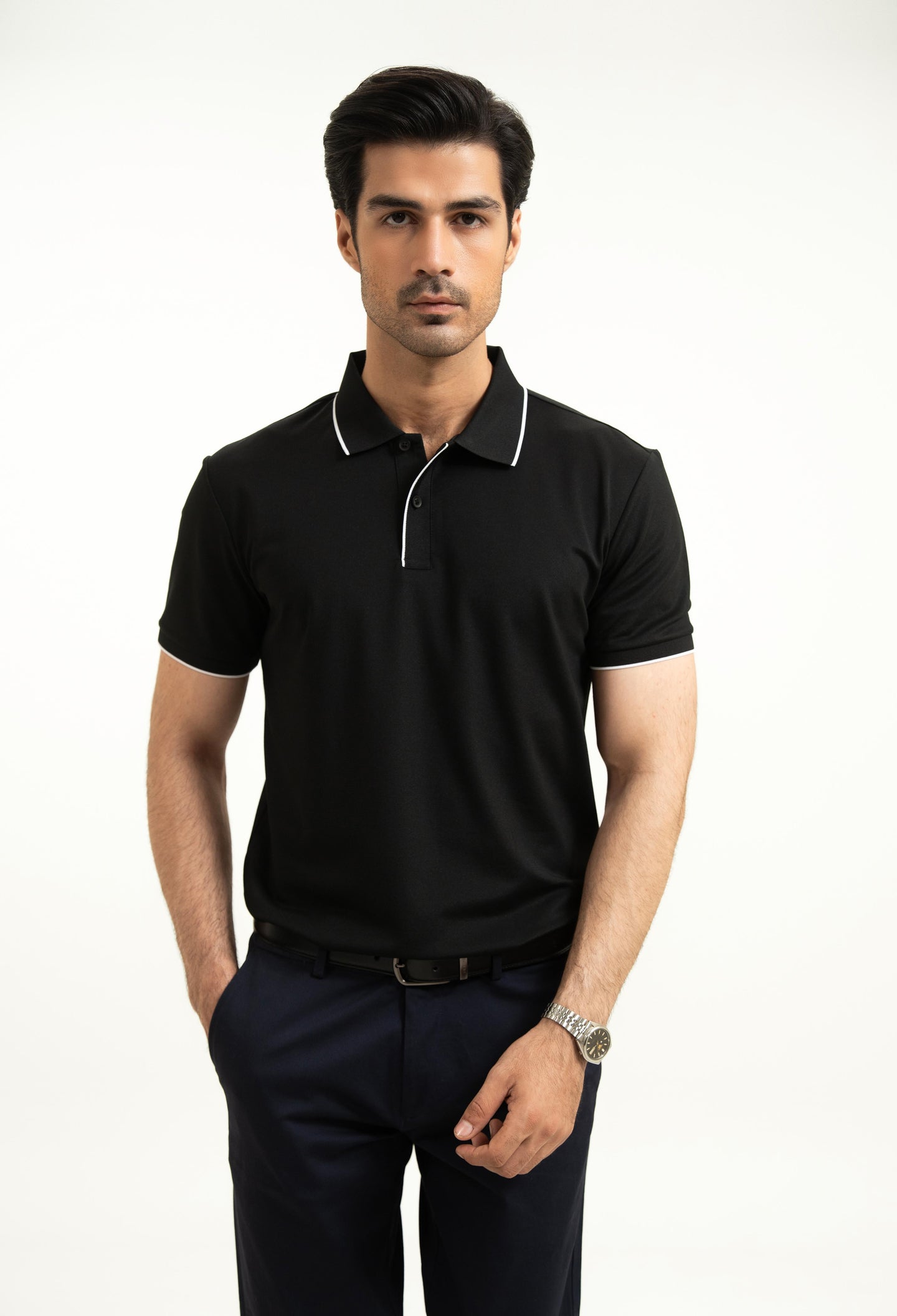 Jet Black Tipping Collar Polo