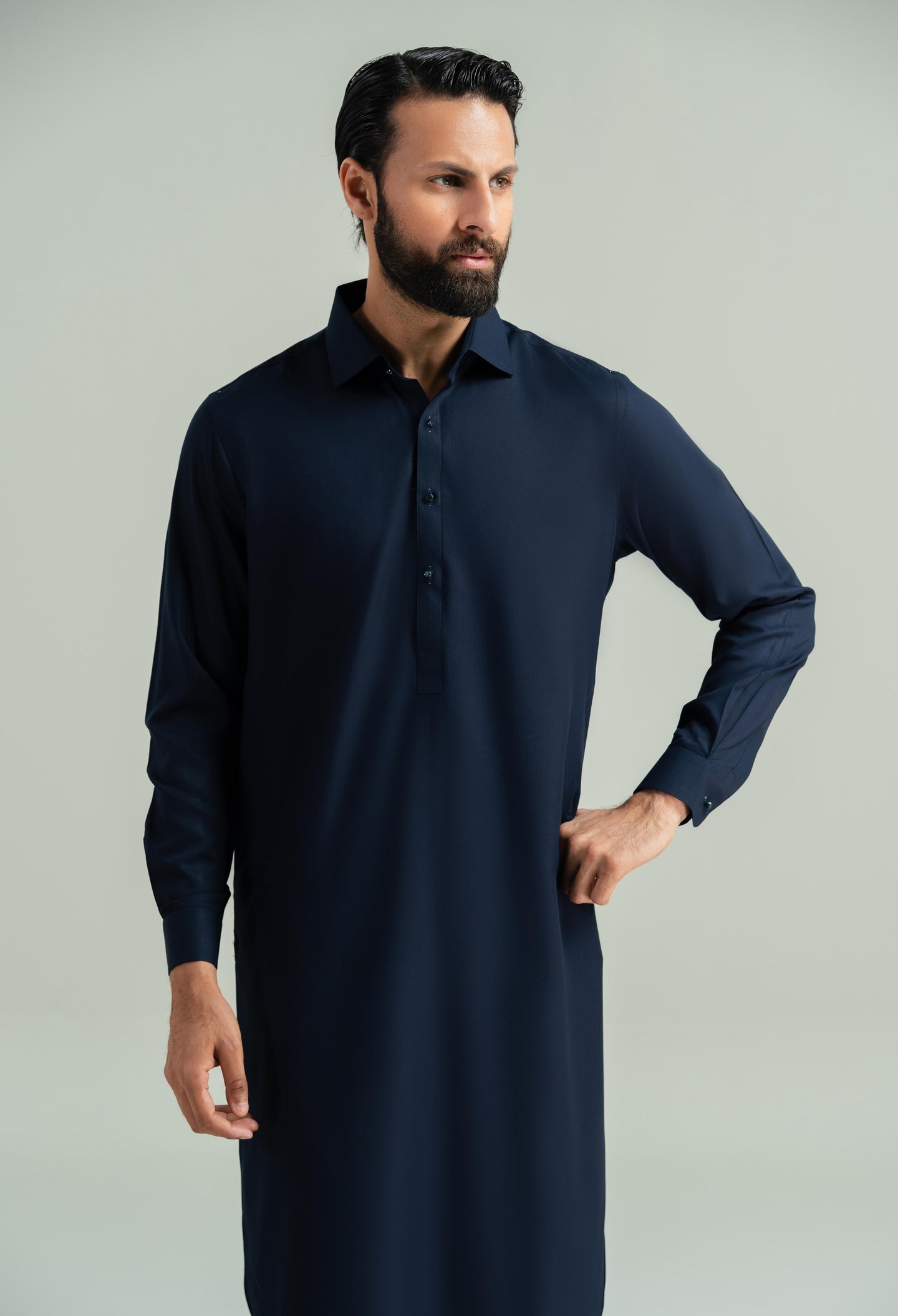 Navy Blue Blended Kameez Shalwar