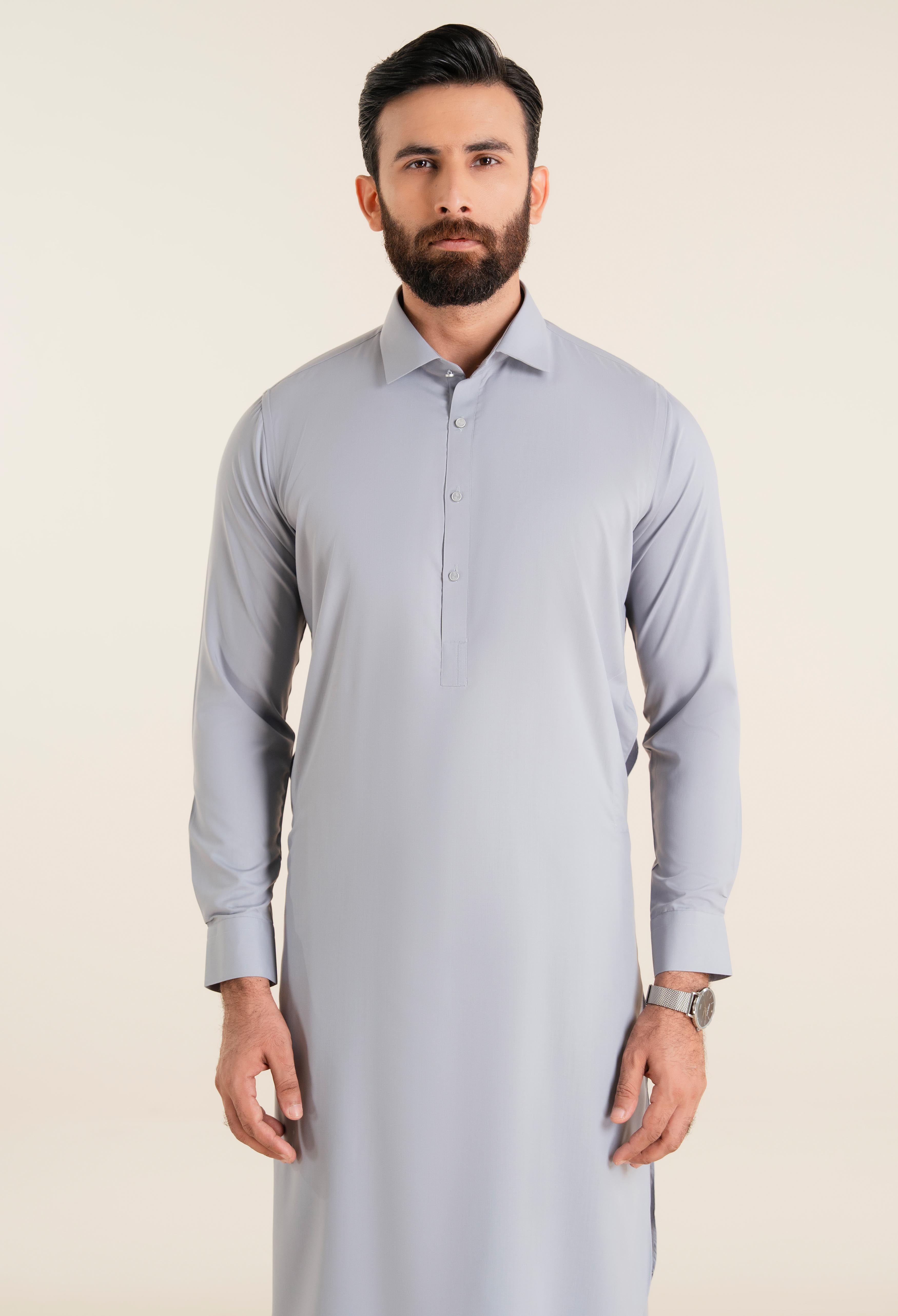 Grayish White Blended Kameez Shalwar