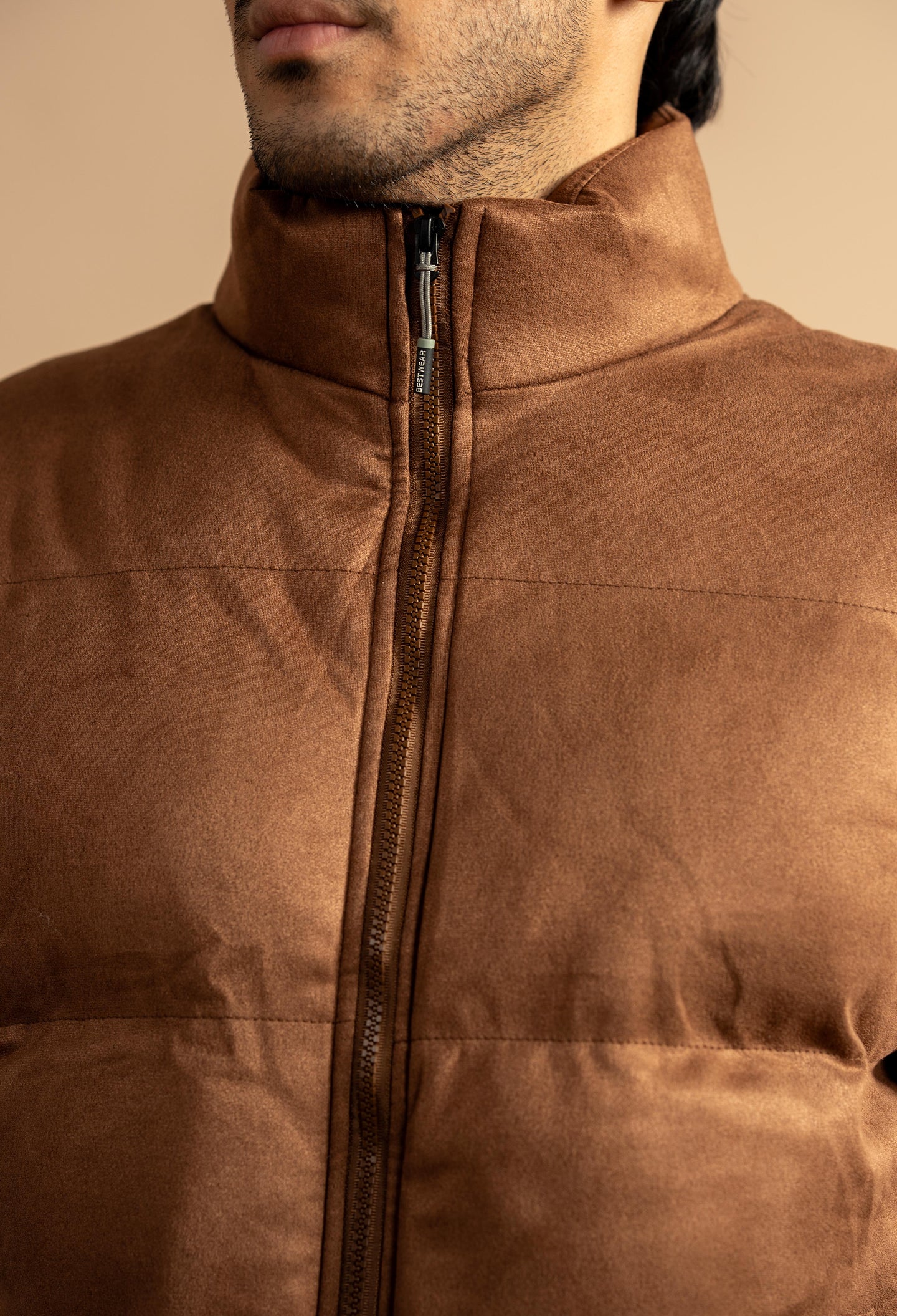 Dark Brown Suede Puffer Jacket