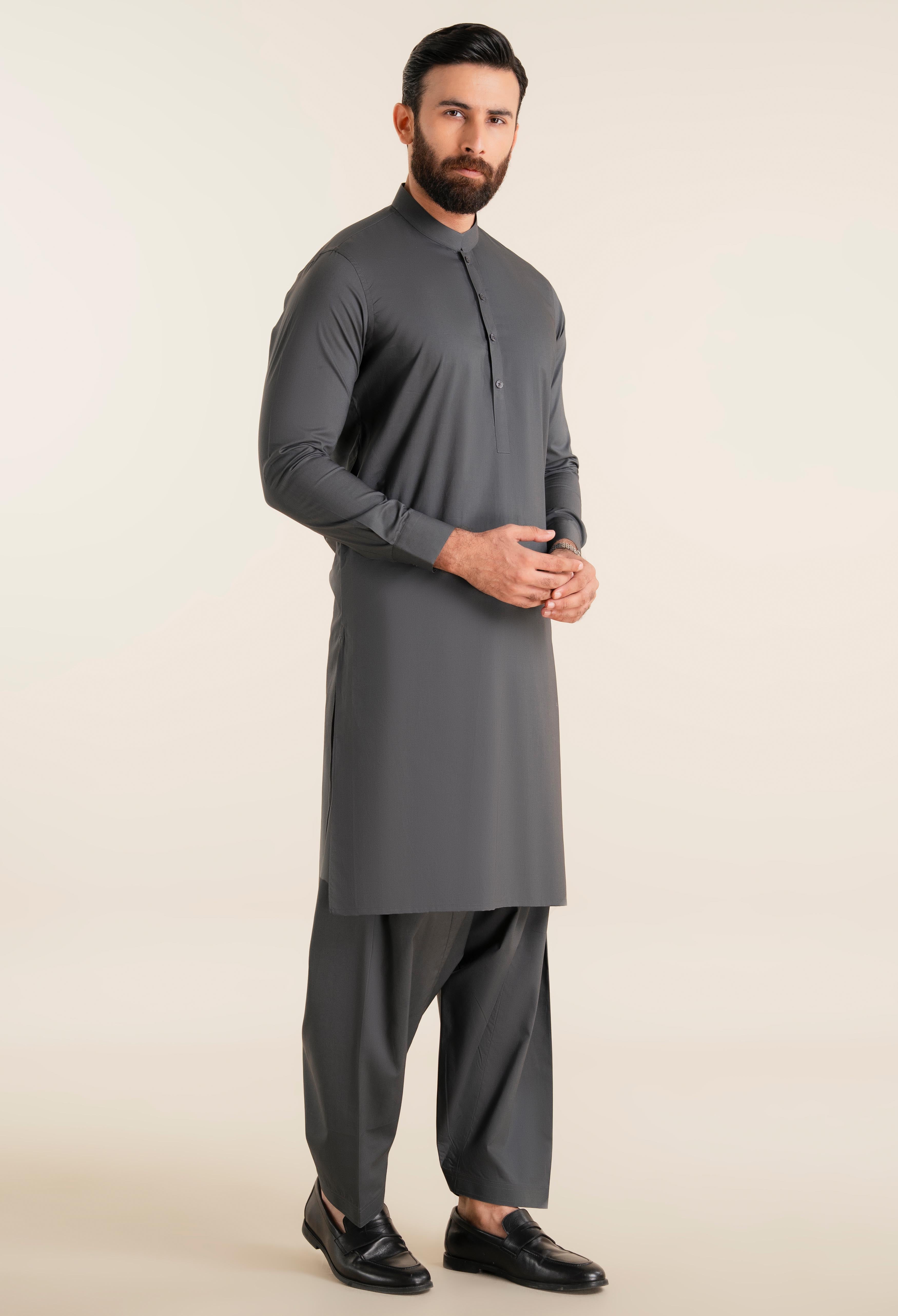 Lead Grey Cotton kameez Shalwar