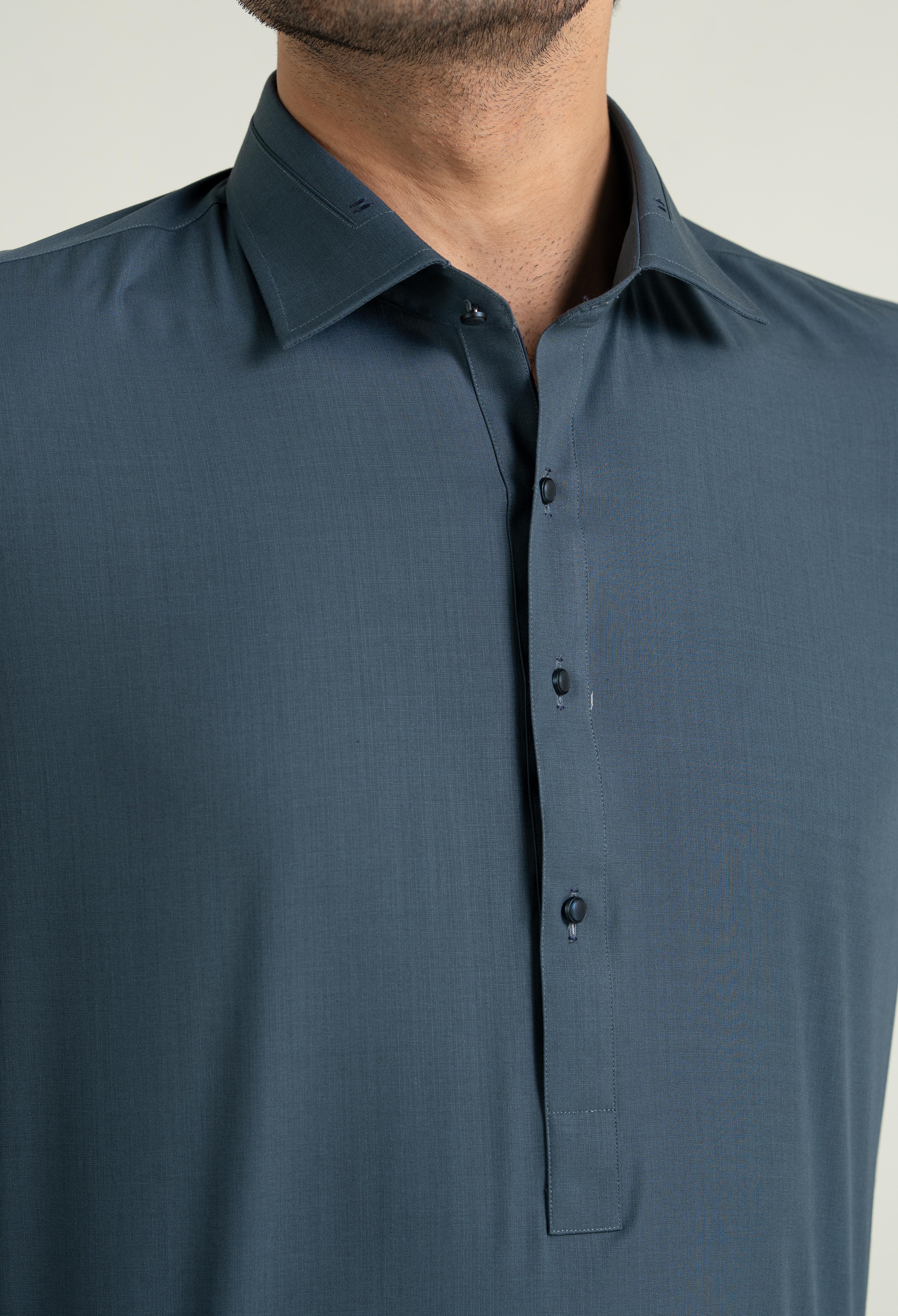 Dark Teal Blue Blended Kameez Shalwar