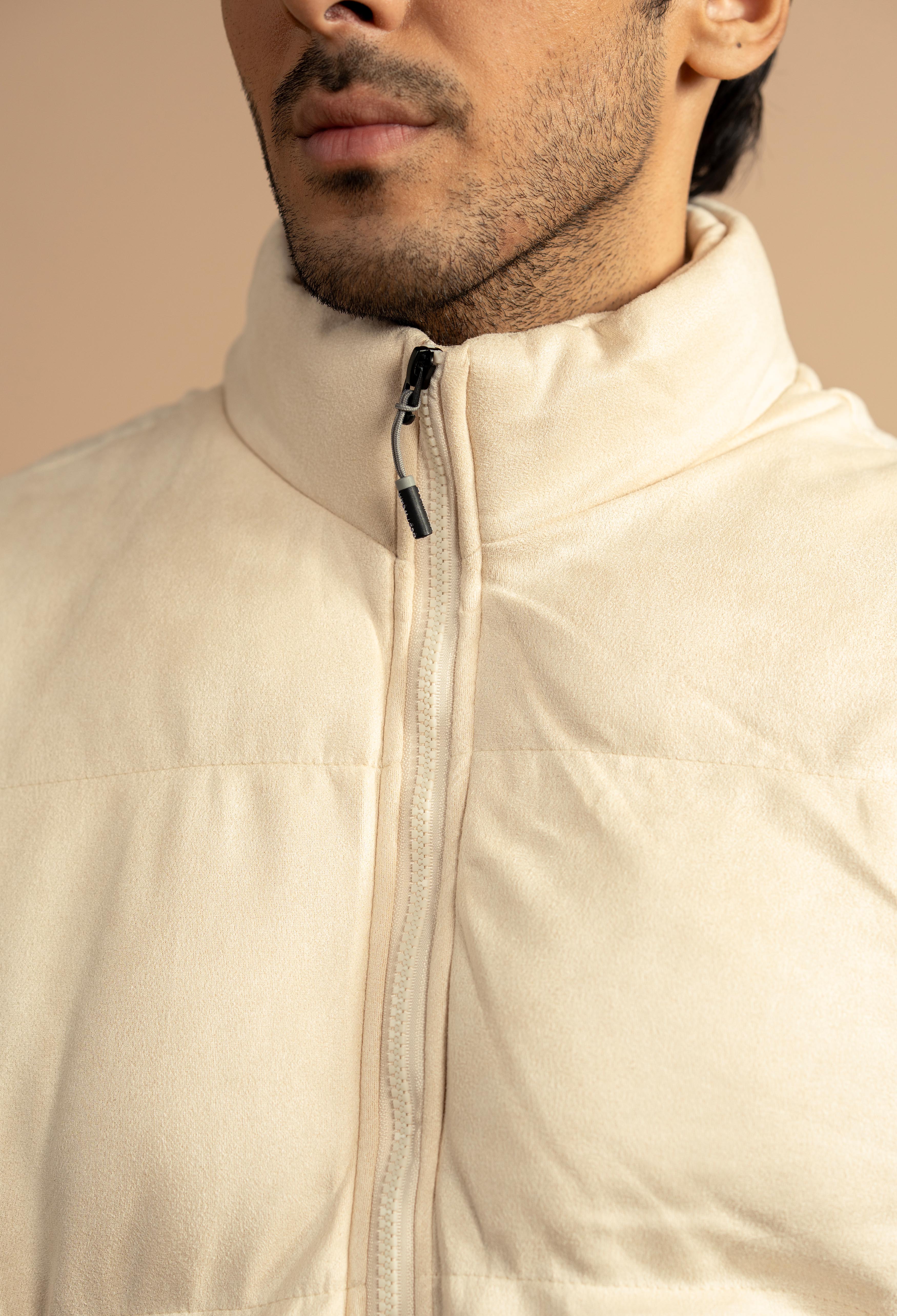 Creamy Off White Suede Puffer Jacket