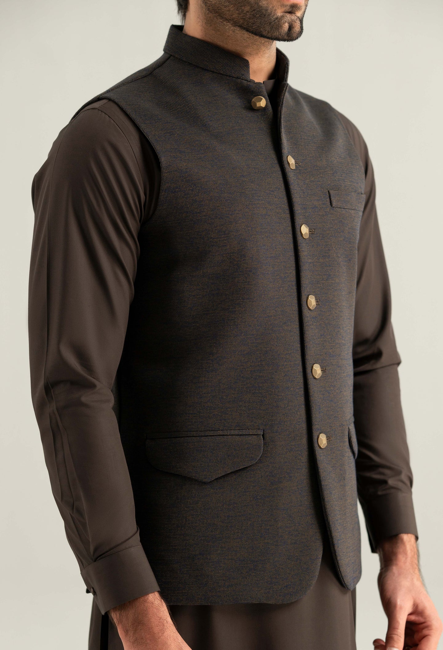 Chameleon Blue Waffle Knit Waistcoat