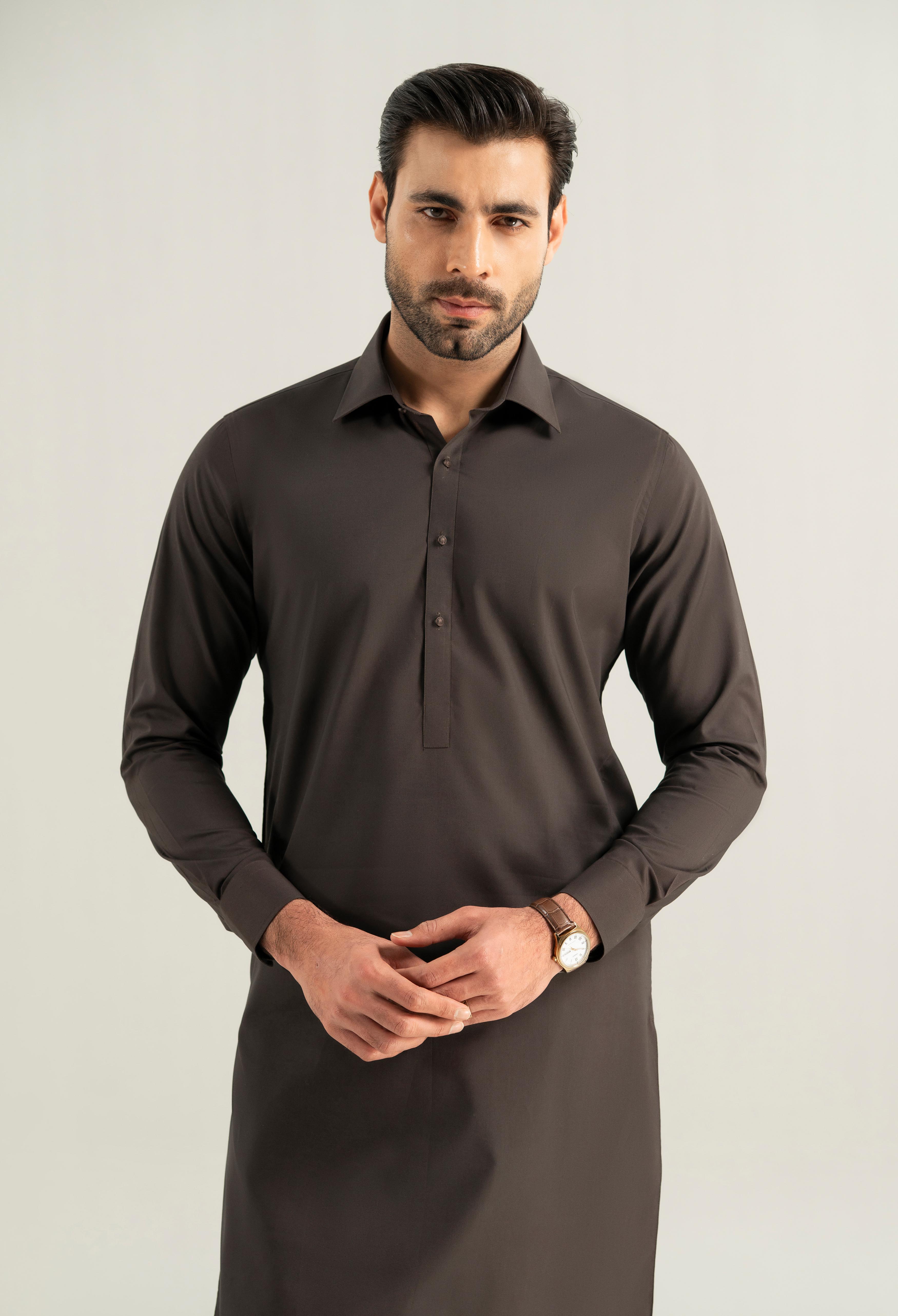 Umber Brown Cotton Kameez Shalwar