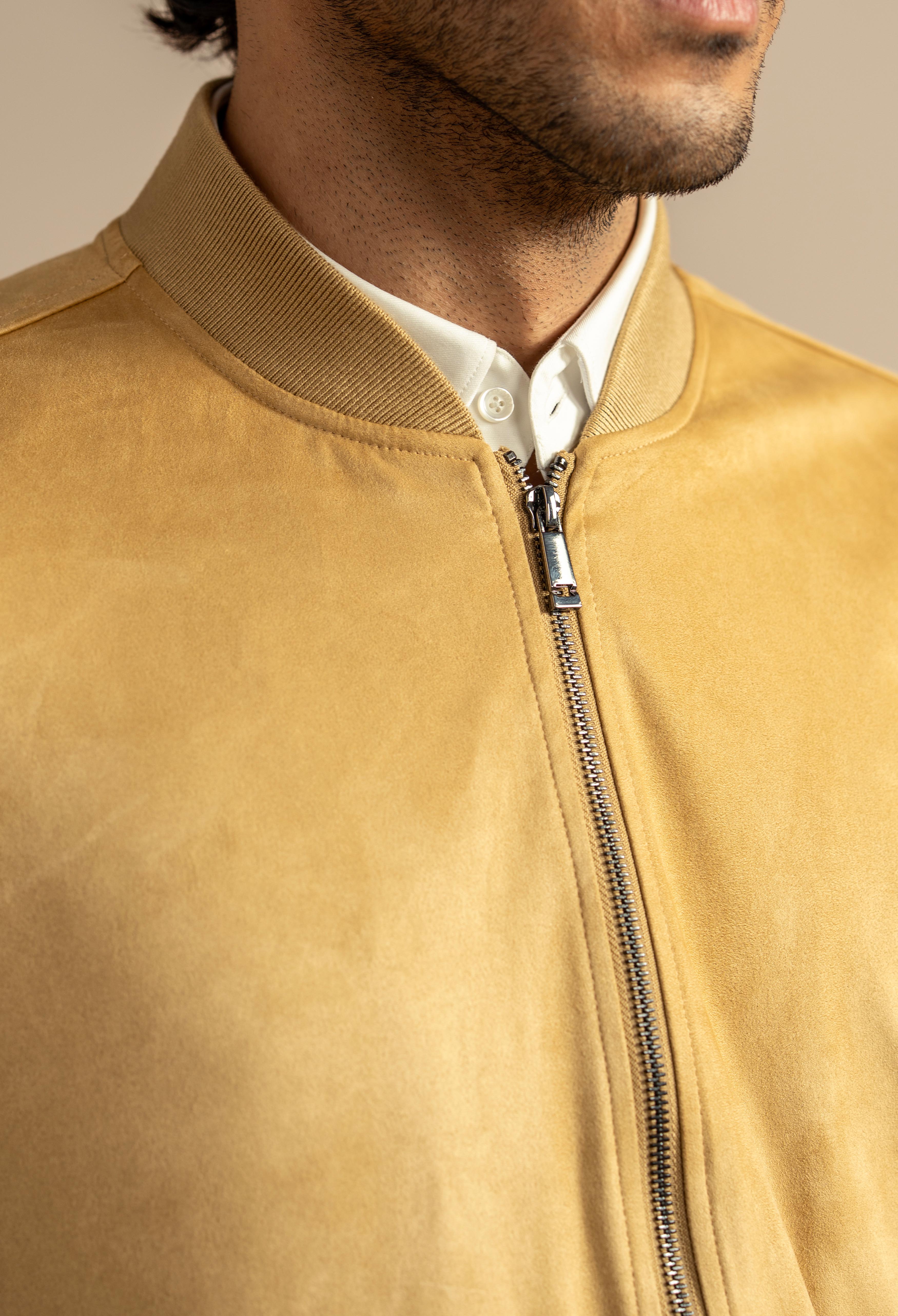 Camel Brown Suede Bomber Jacket