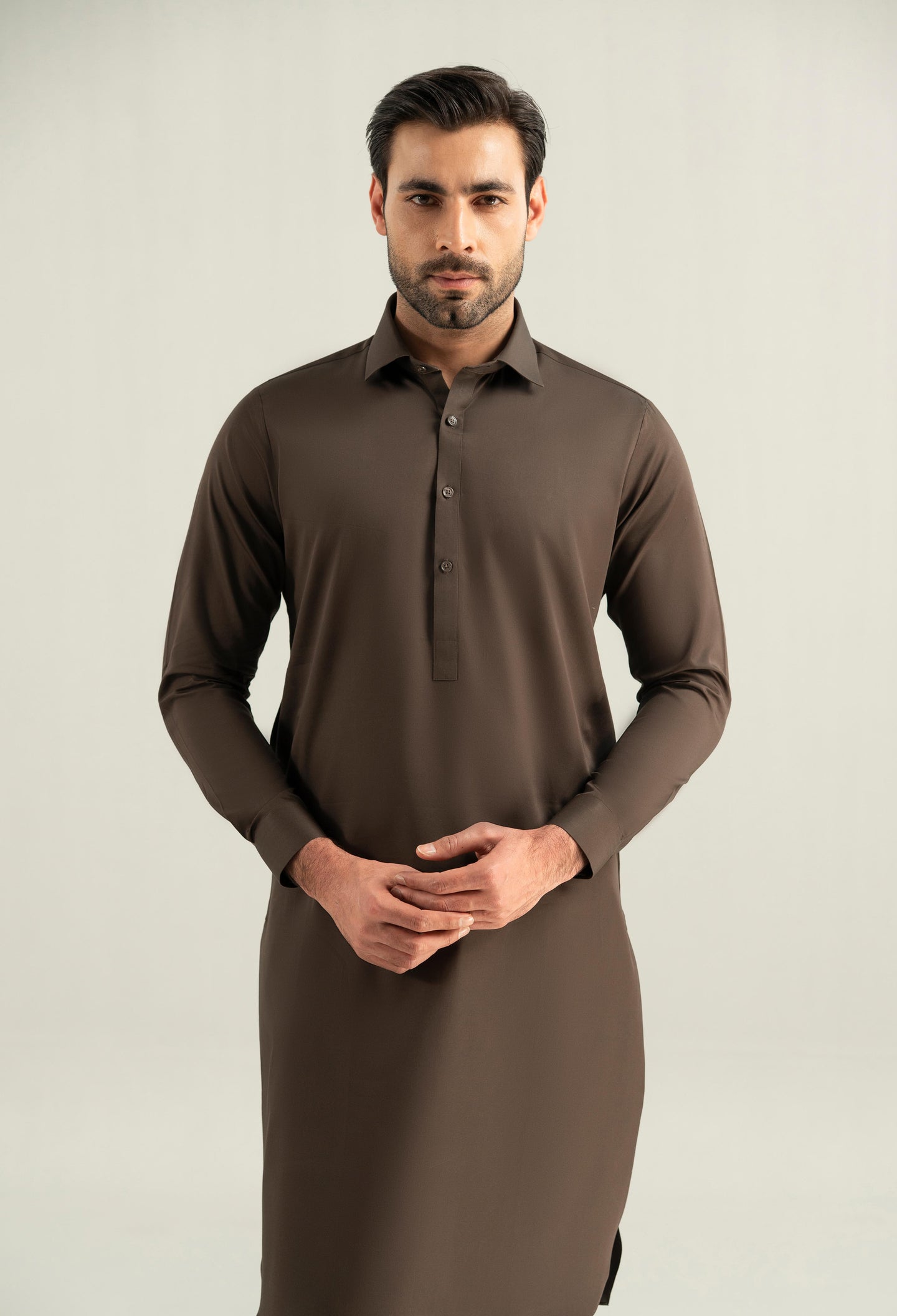 Dark Brown Cotton Kameez Shalwar