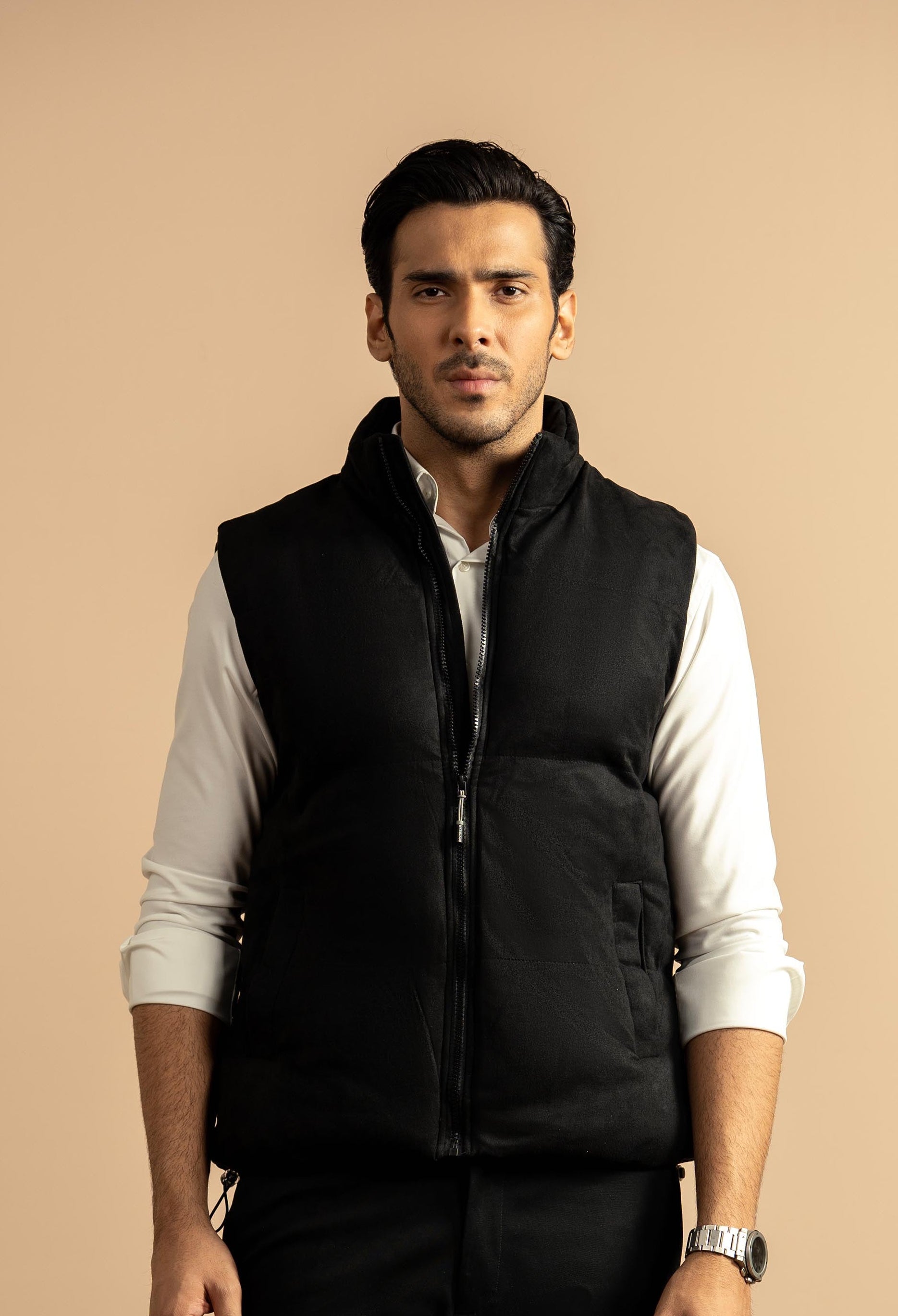 Night Black Suede Puffer Jacket