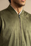 Olive Green Suede Bomber Jacket