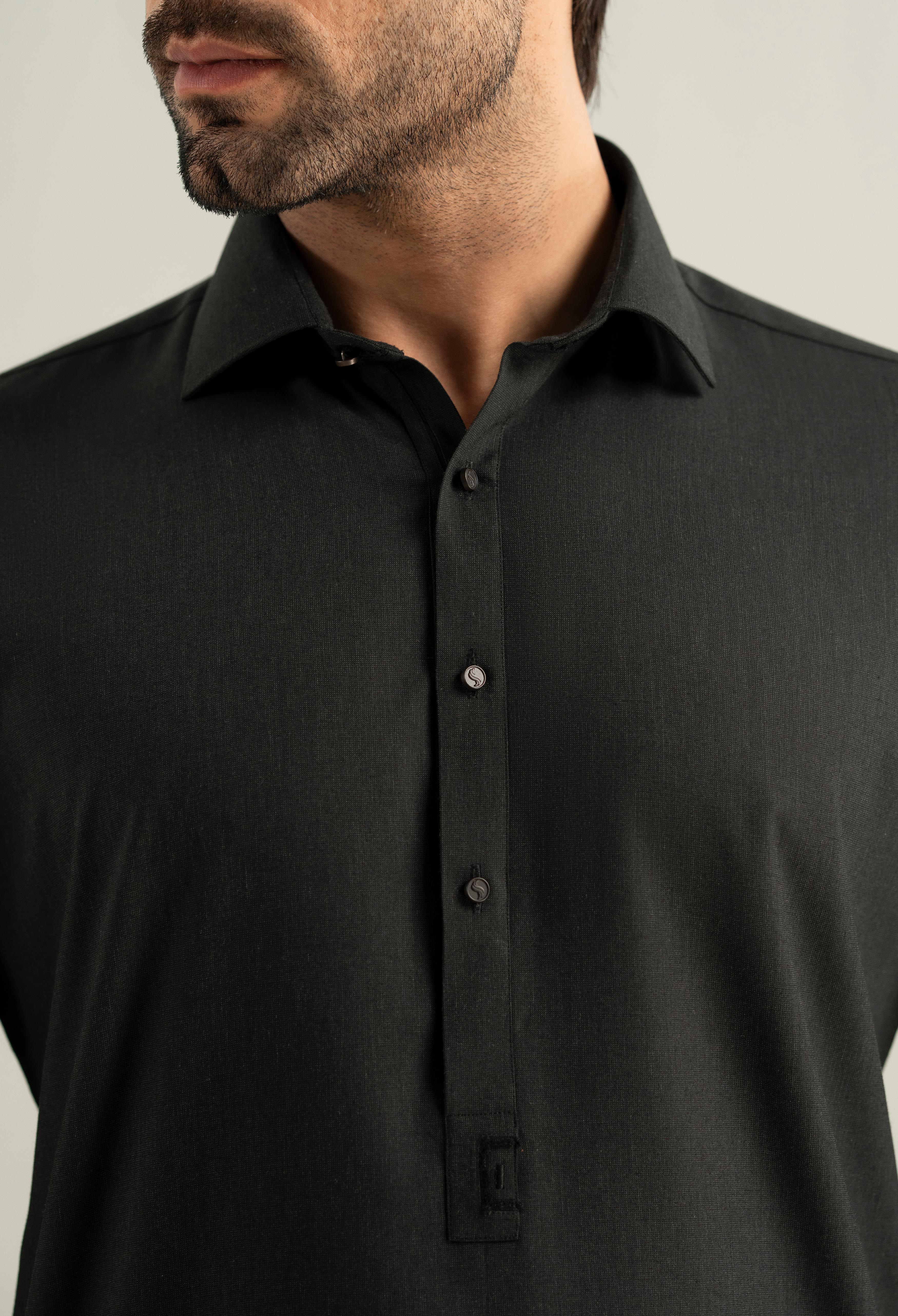 Carbon Black Cotton Kameez Shalwar