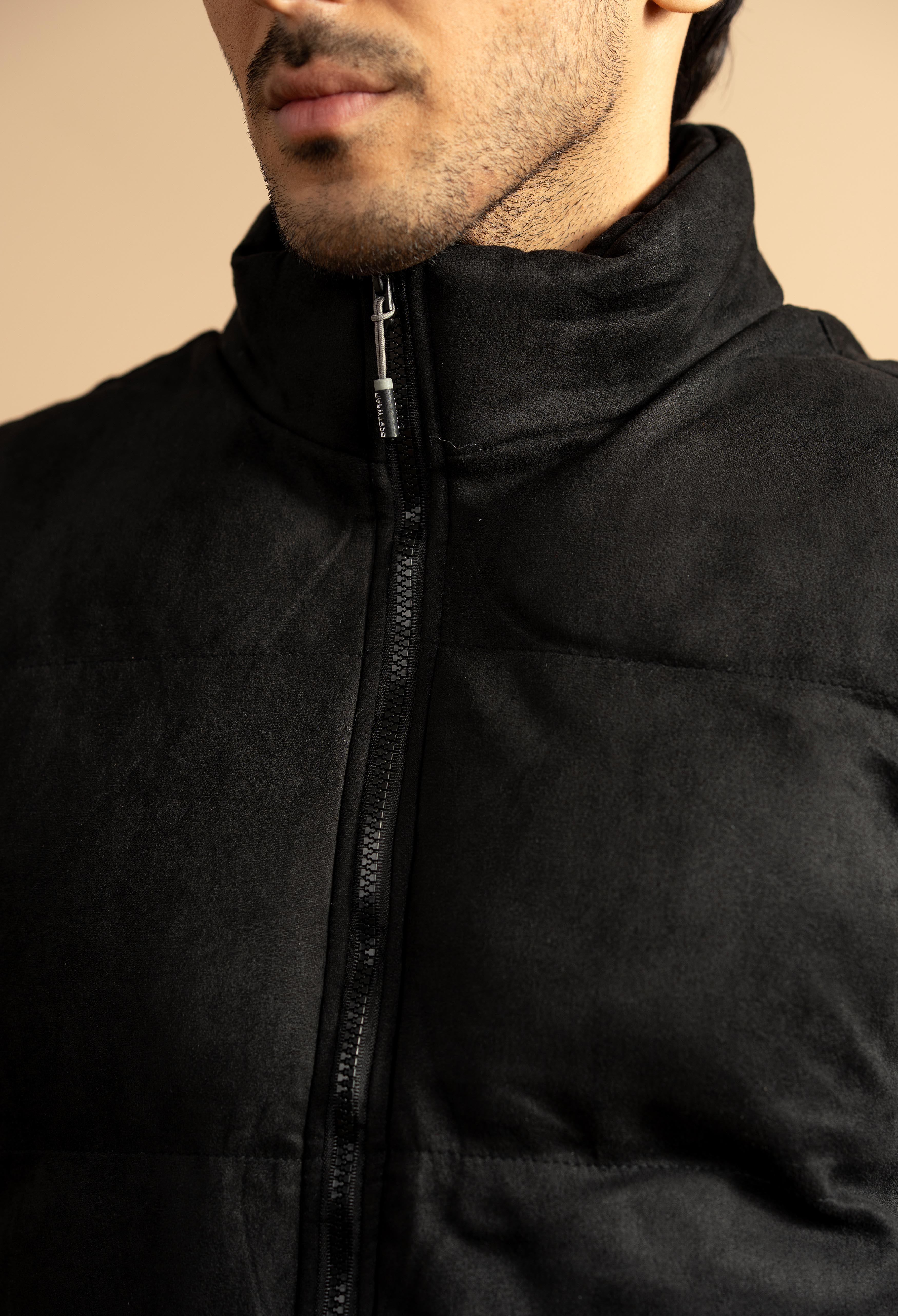 Night Black Suede Puffer Jacket