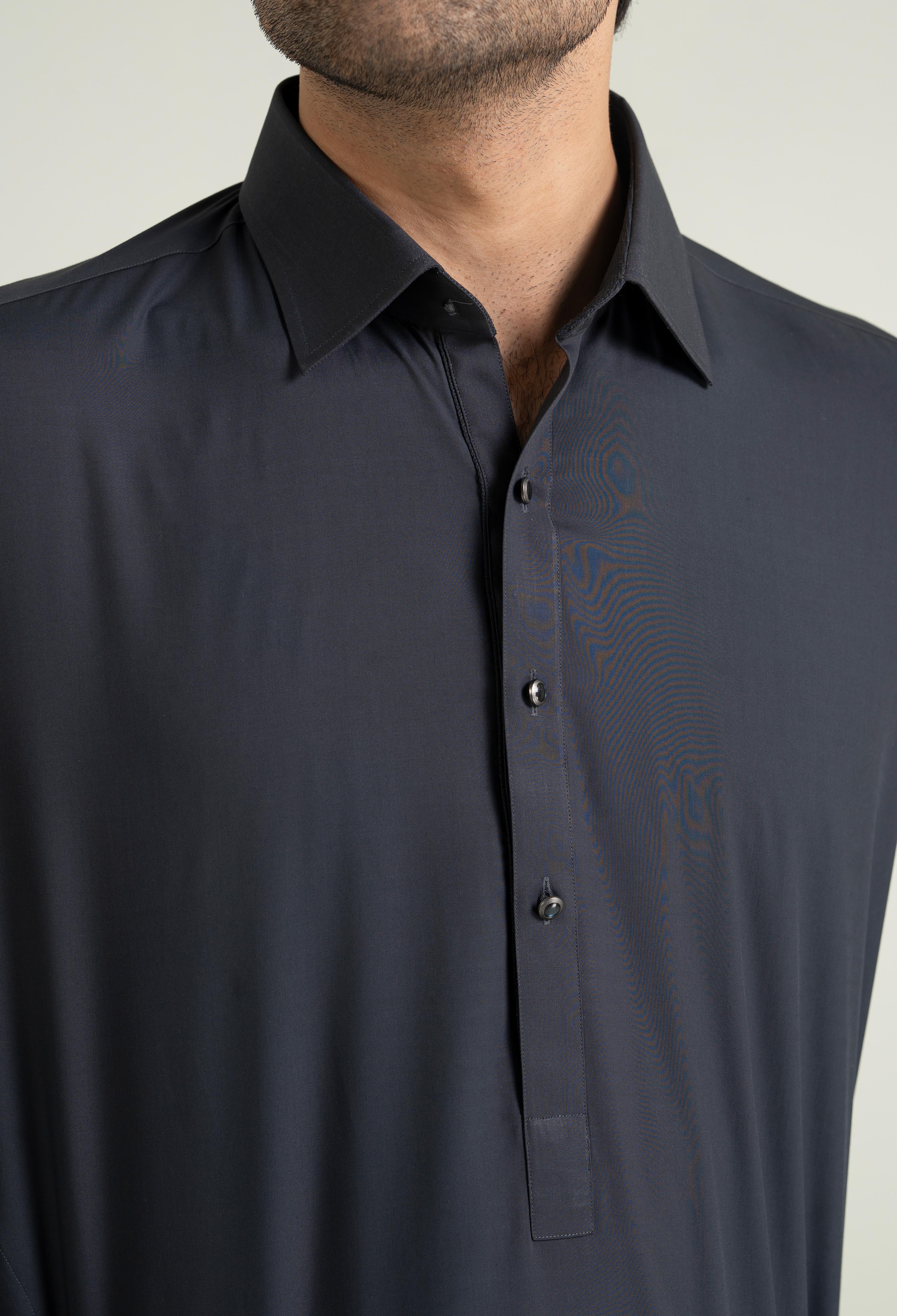 Charcoal Grey Blended Kameez Shalwar