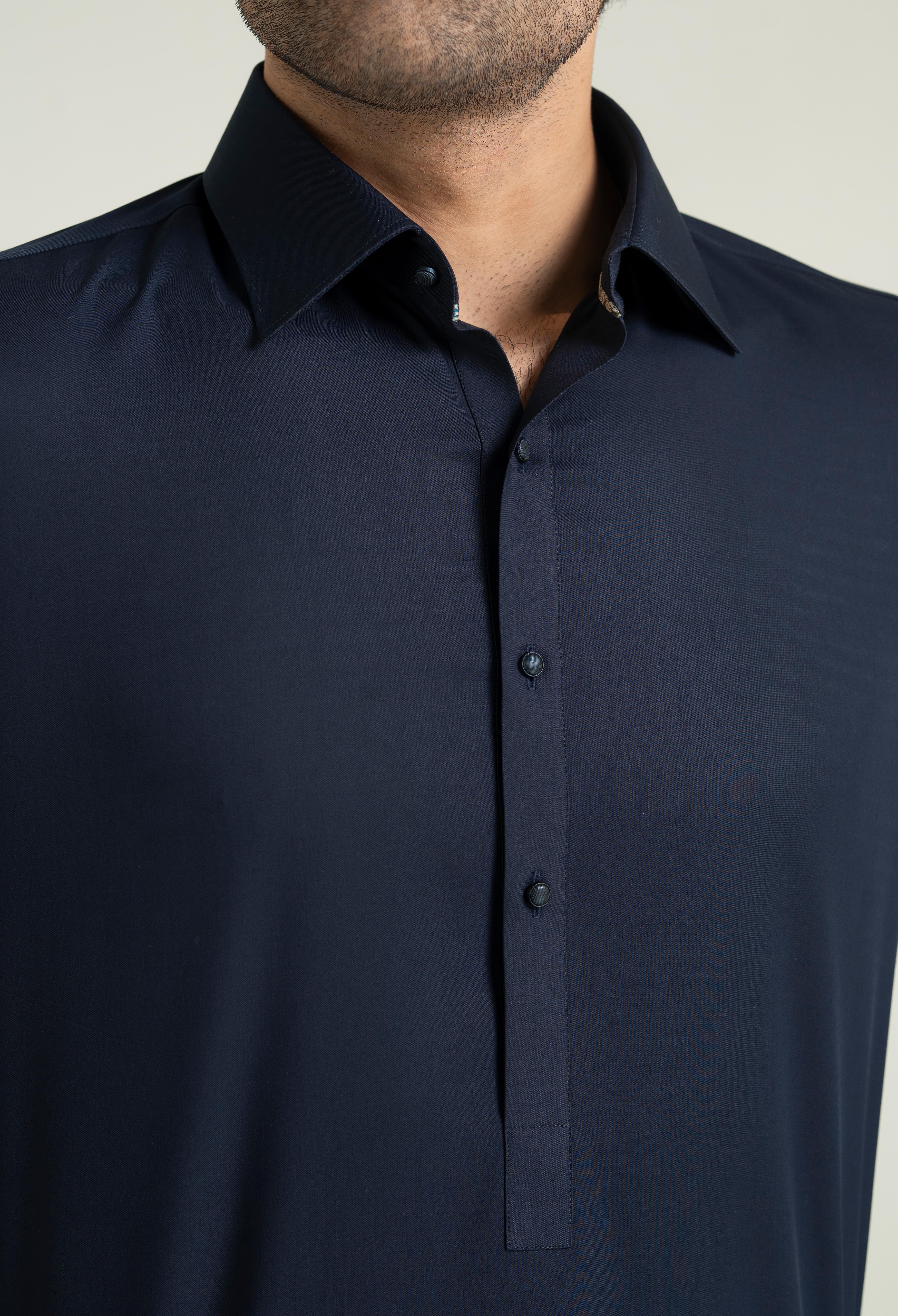 Navy Blue Blended Kameez Shalwar