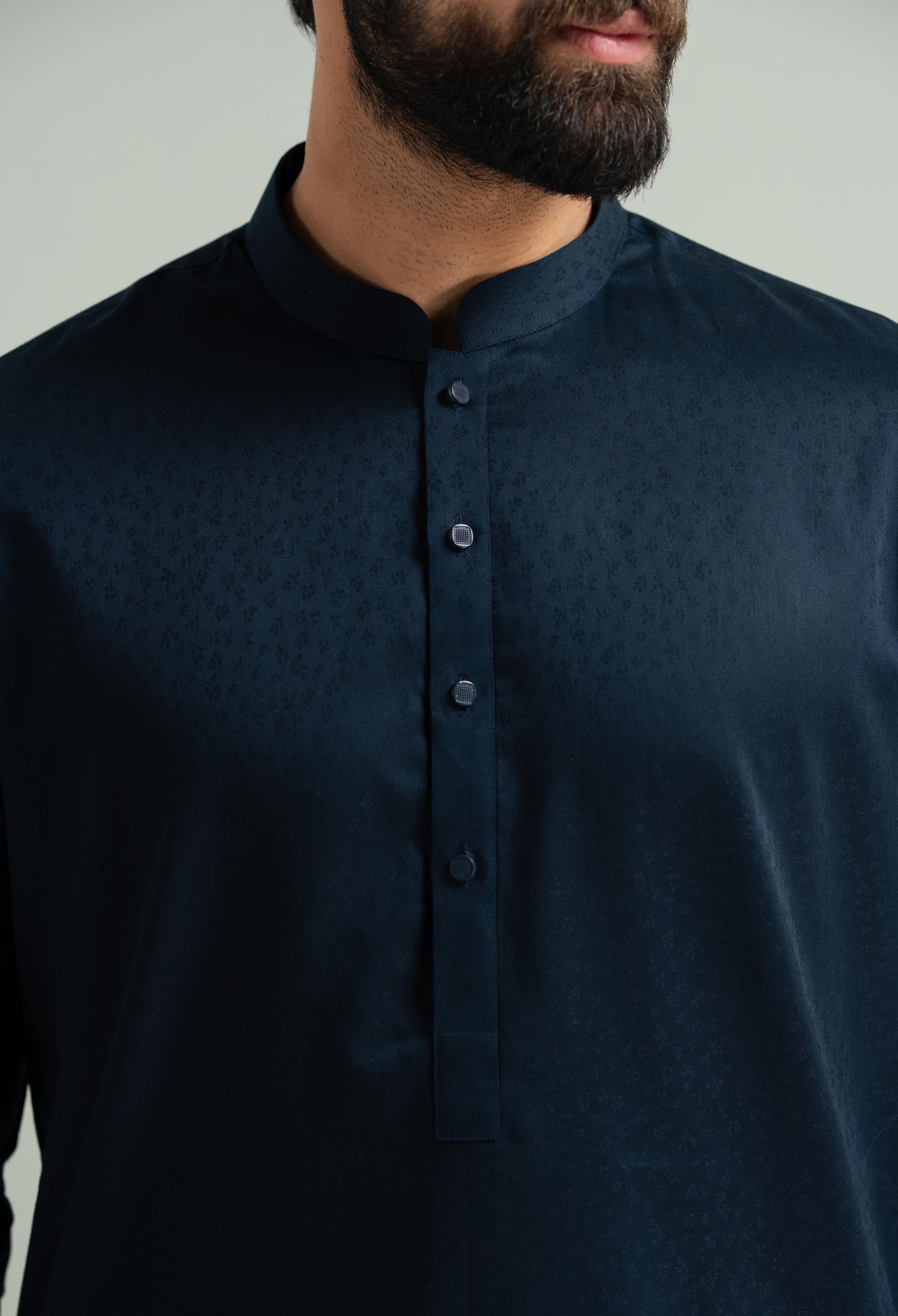 Navy Blue Cotton Kameez Shalwar
