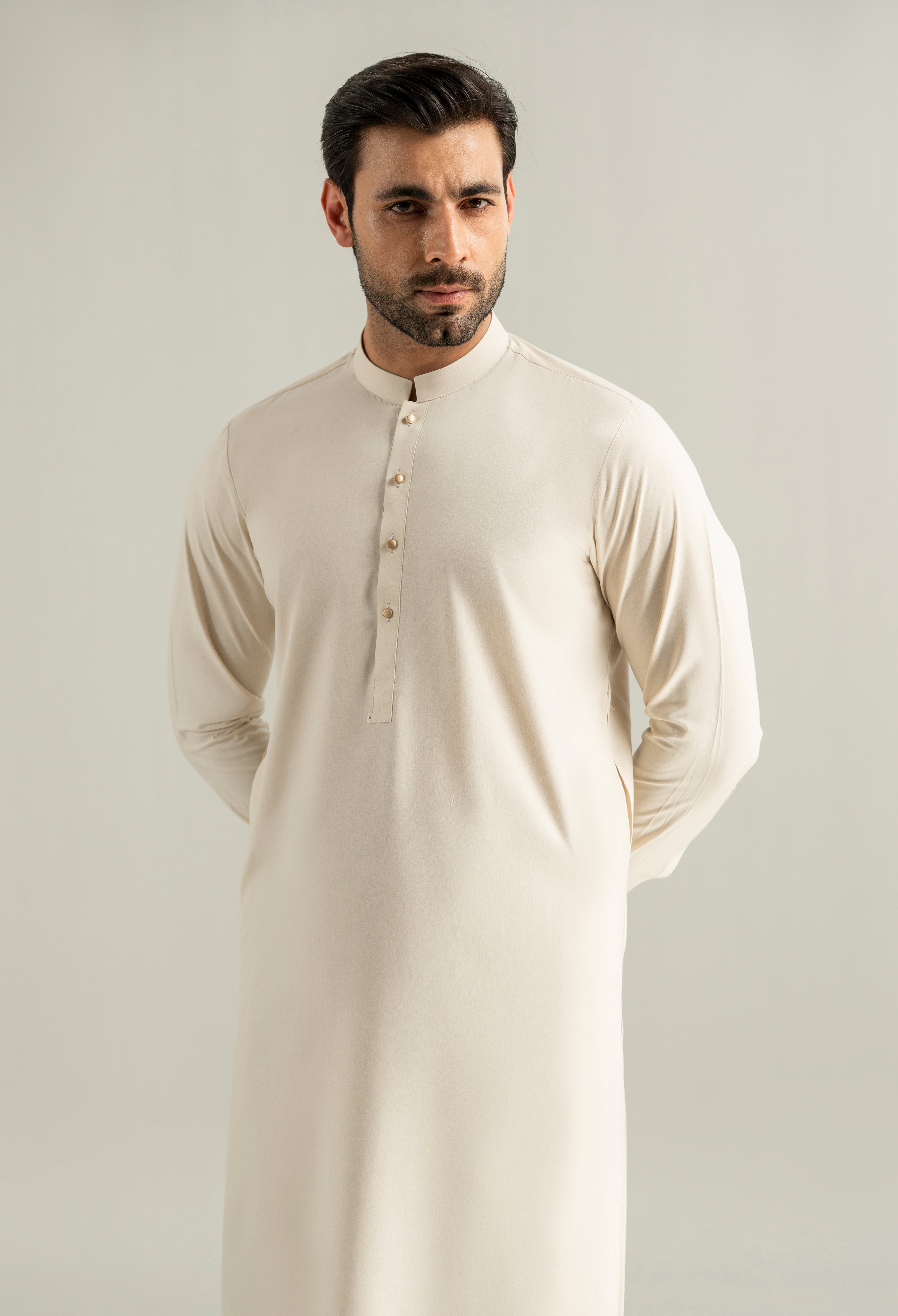 Mosaic Beige Blended Kameez Shalwar