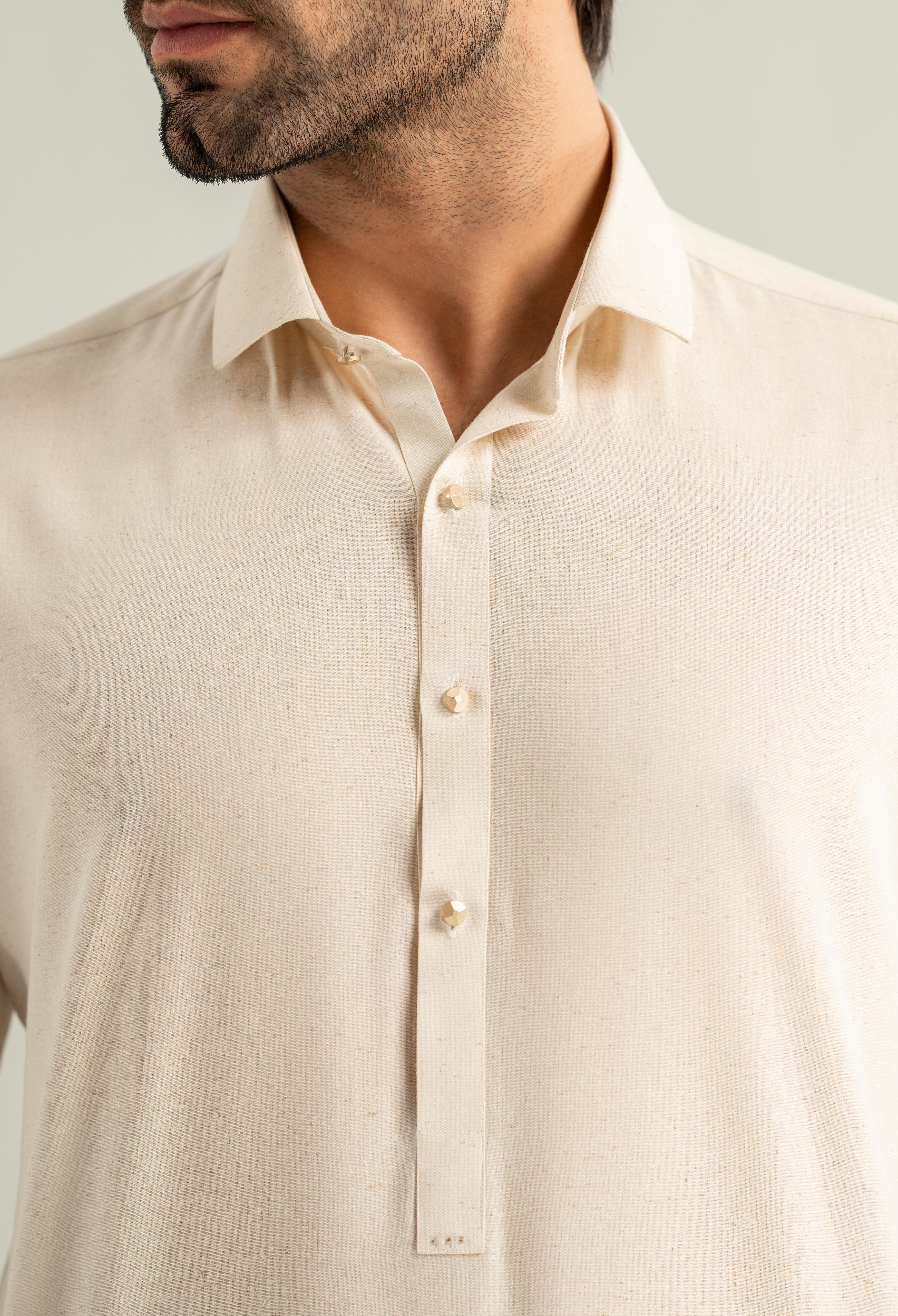 Creamy Beige Cotton Kameez Shalwar