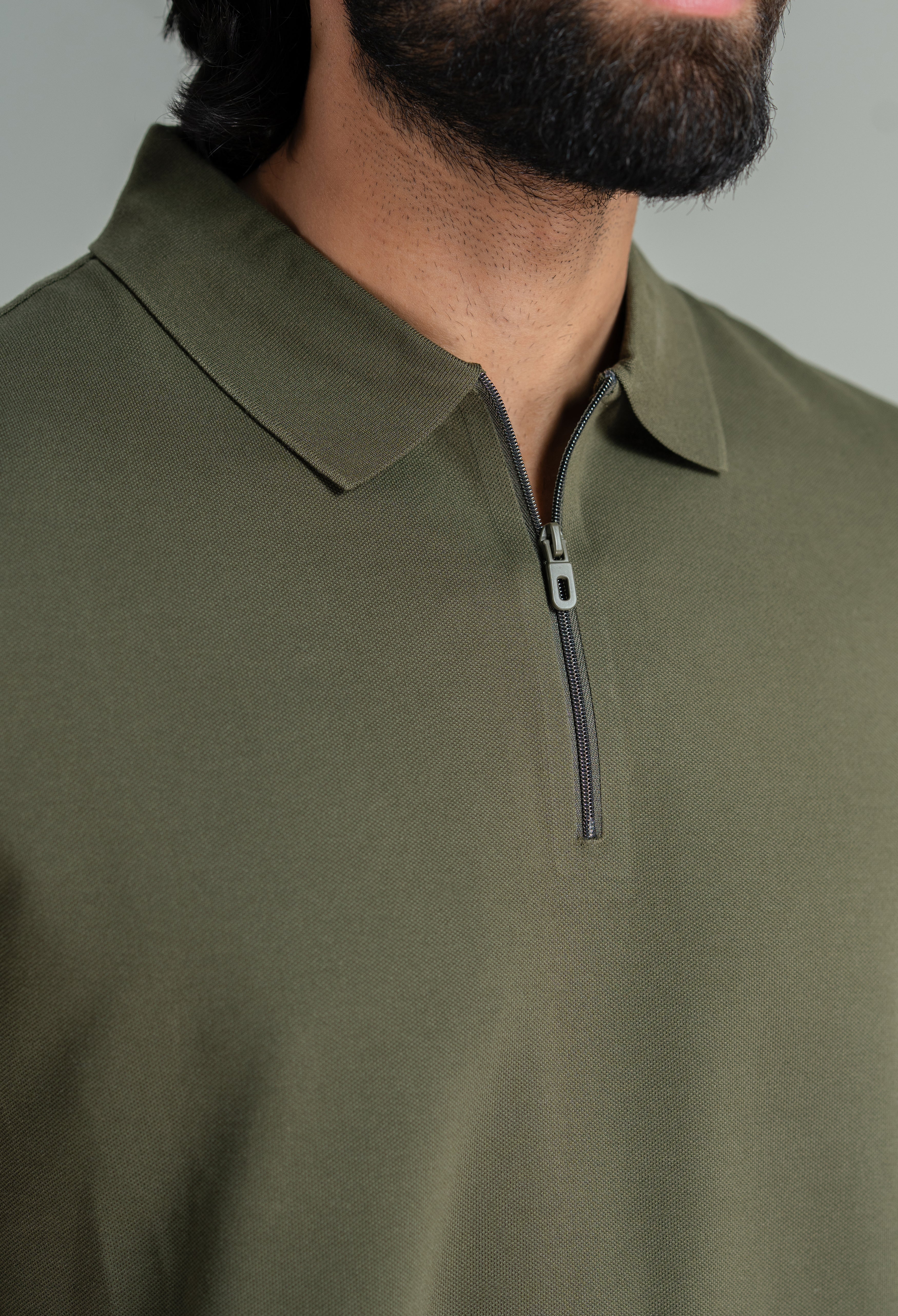 Olive Green Zip Styled Polo