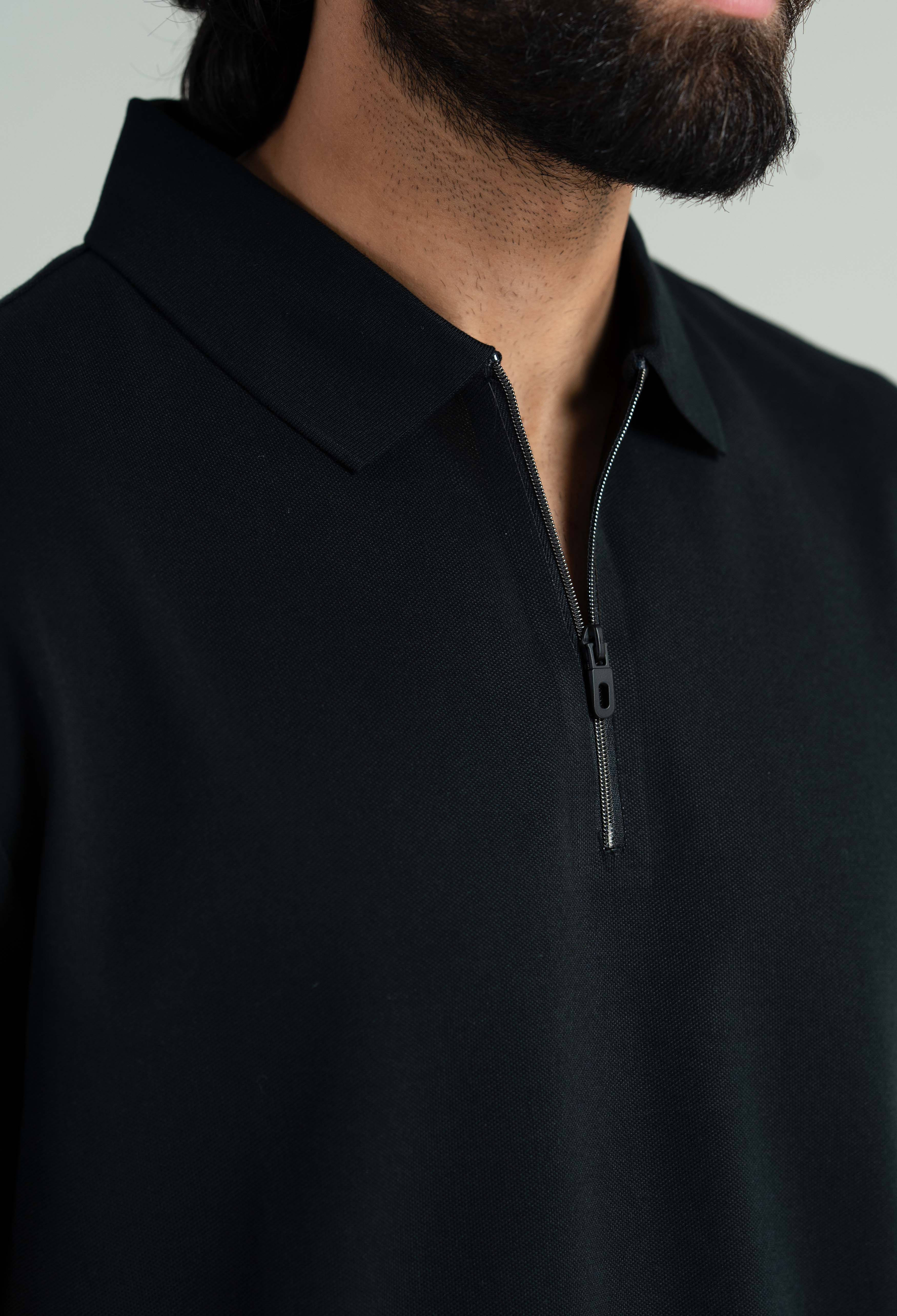 Jet Black Zip Styled Polo