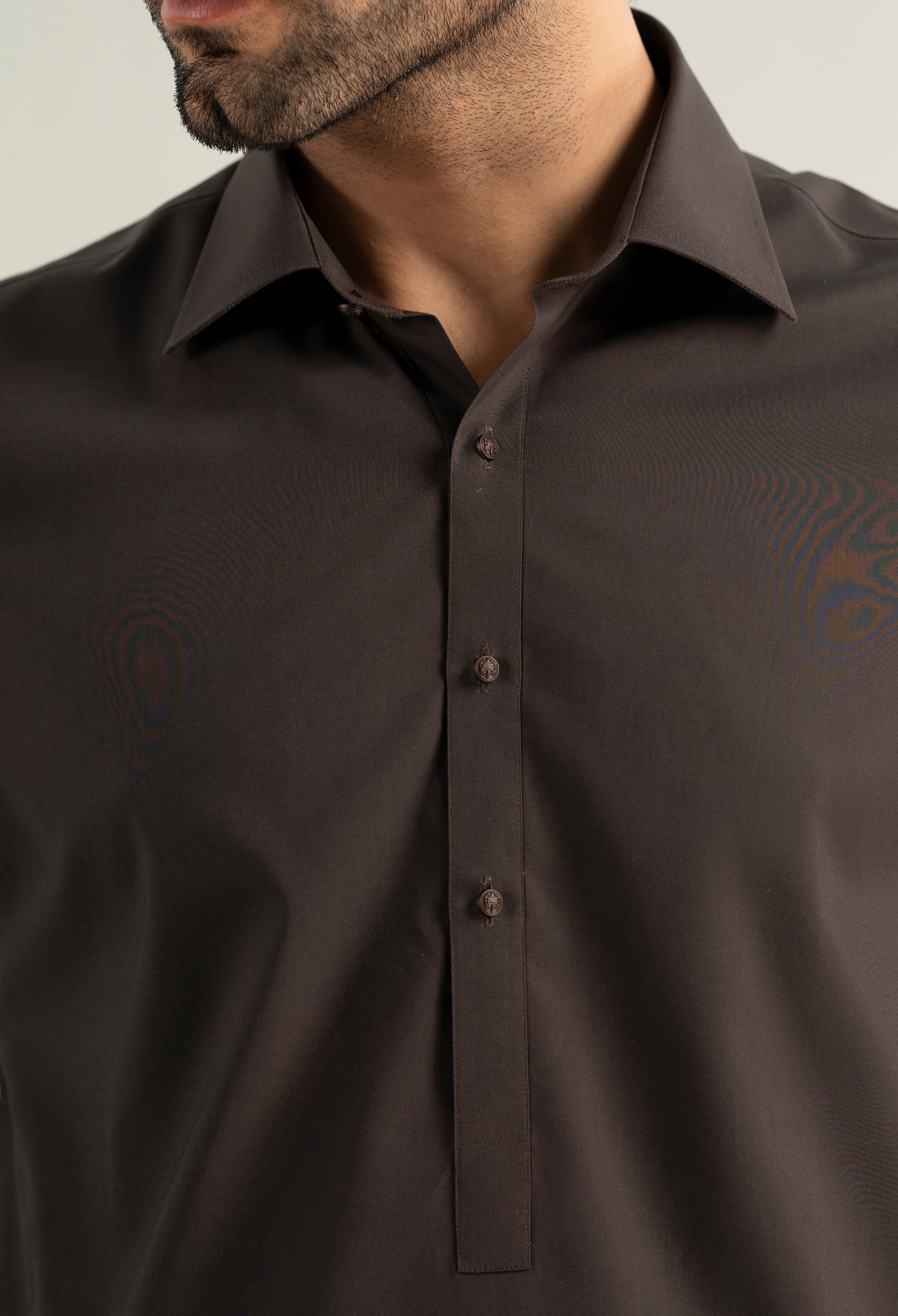 Umber Brown Cotton Kameez Shalwar