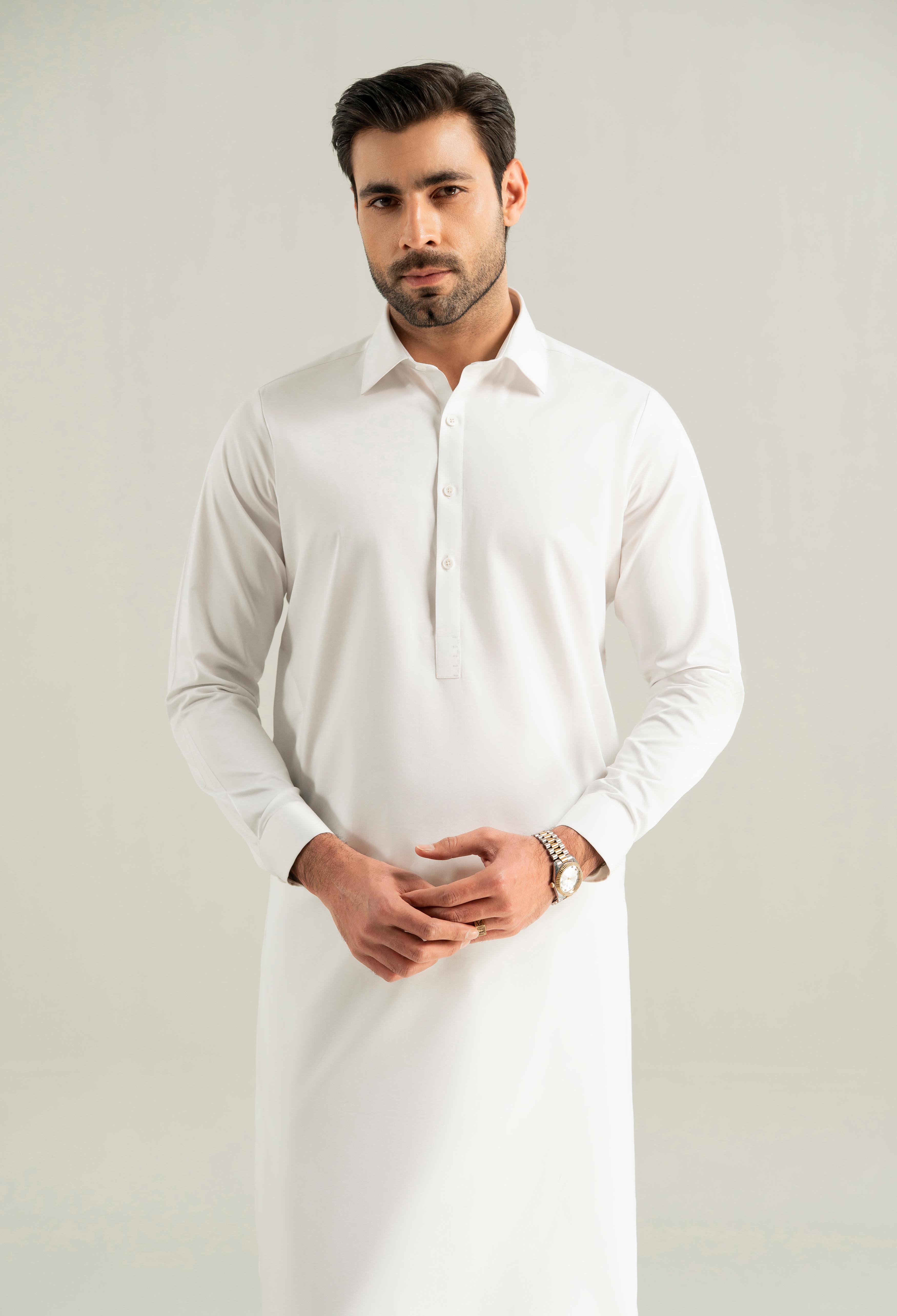 Off White Cotton Kameez Shalwar
