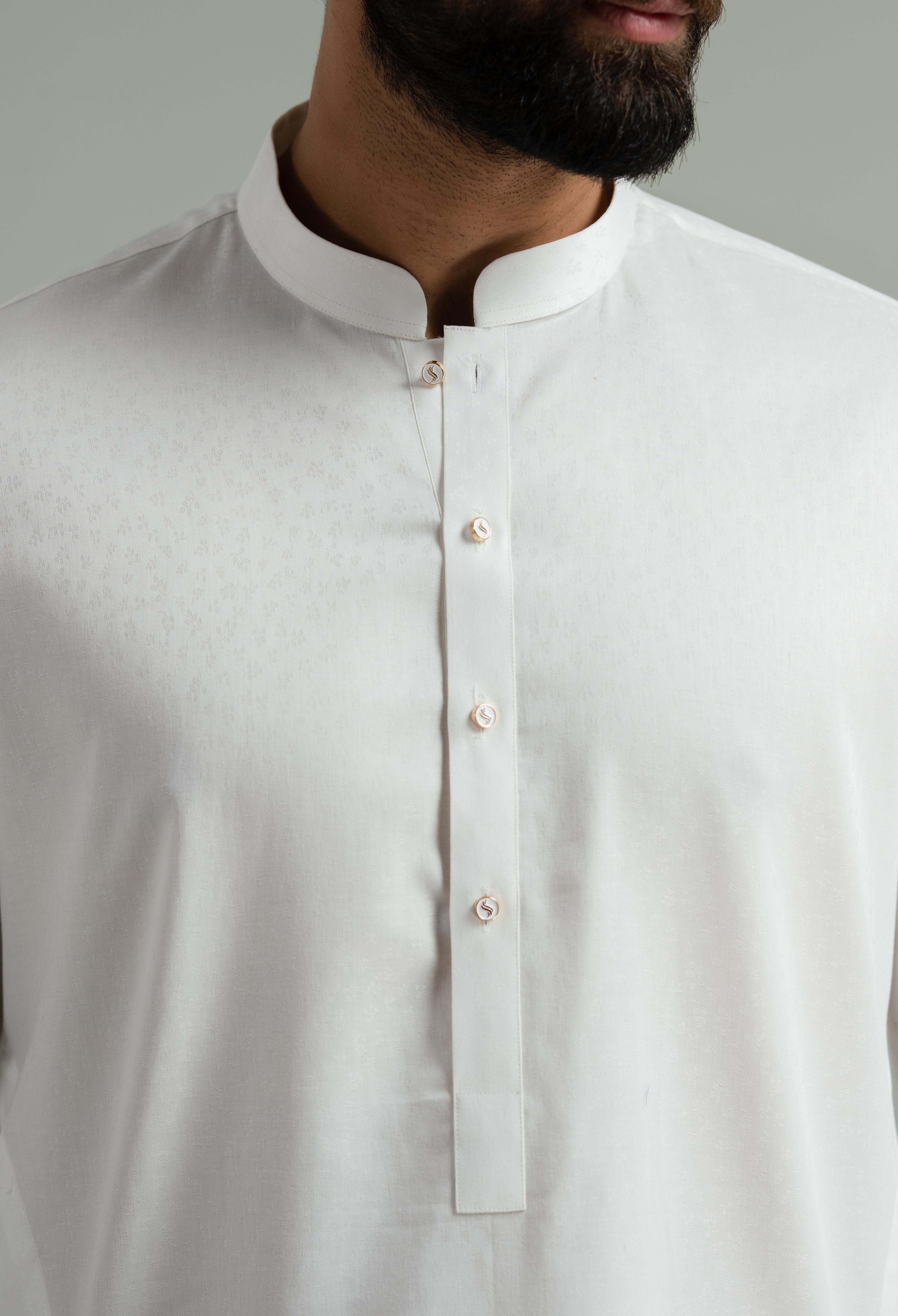 Off White Cotton Kameez Shalwar