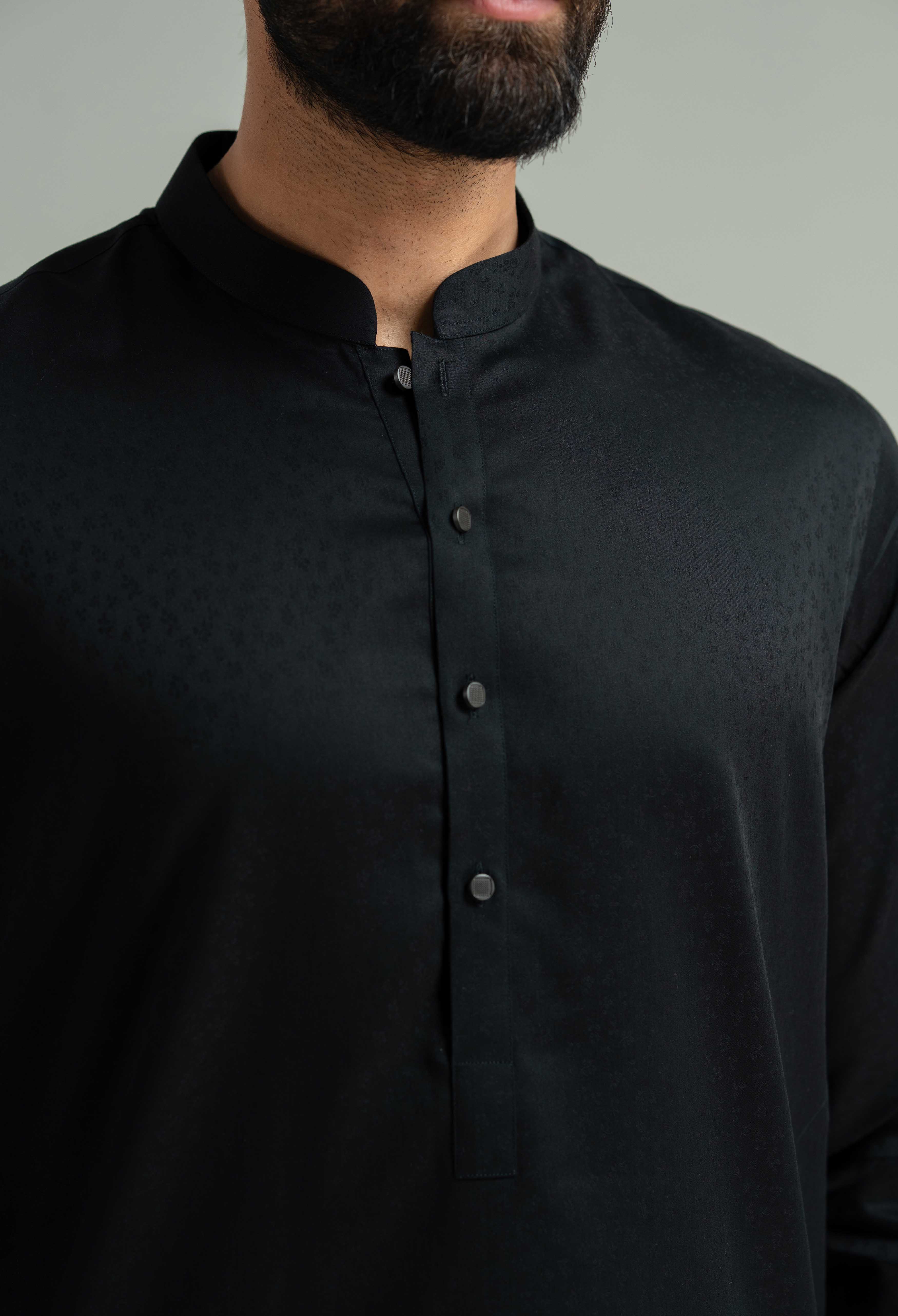 Jet Black Cotton Kameez Shalwar