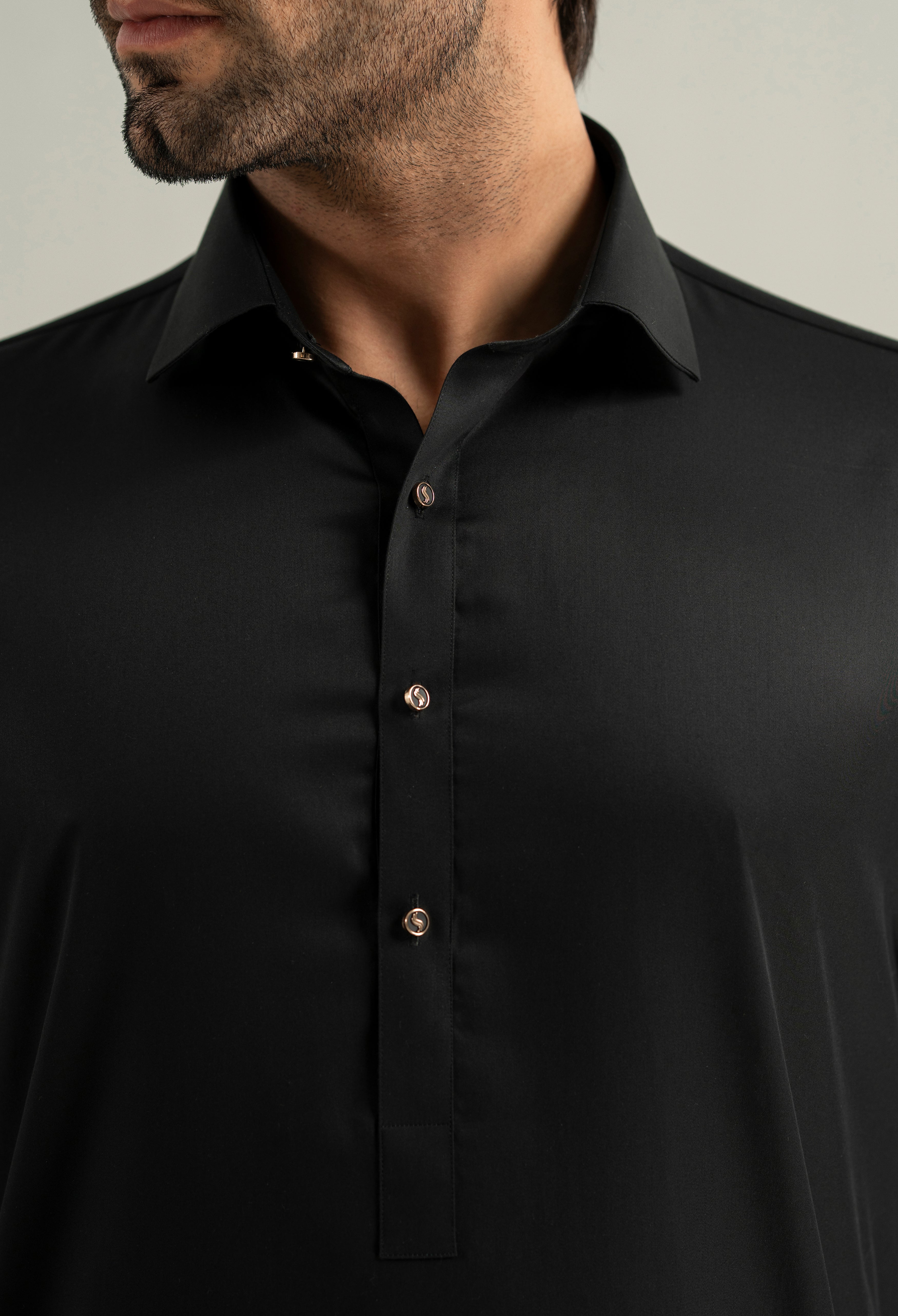 Jet Black Cotton Kameez Shalwar