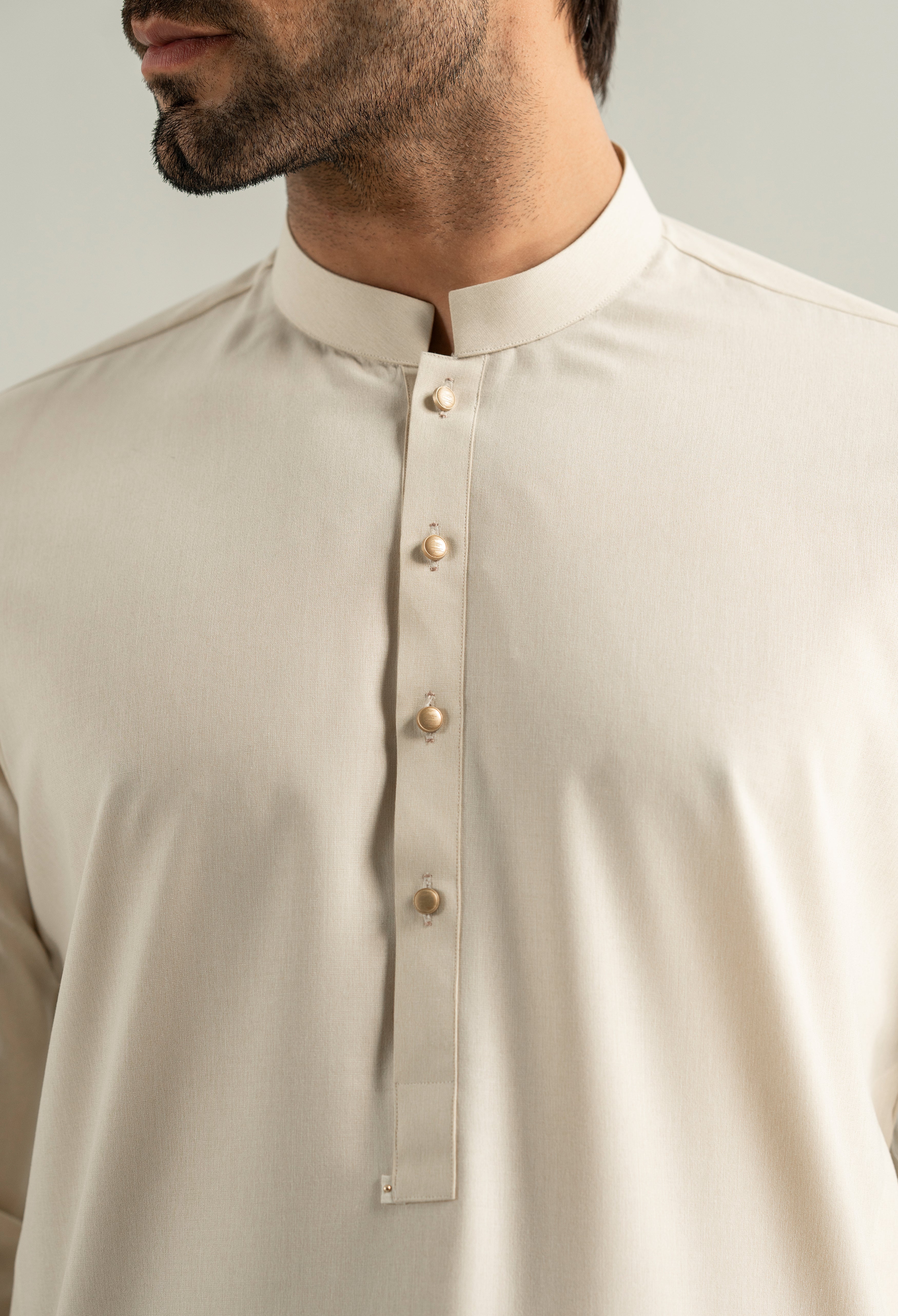 Mosaic Beige Blended Kameez Shalwar