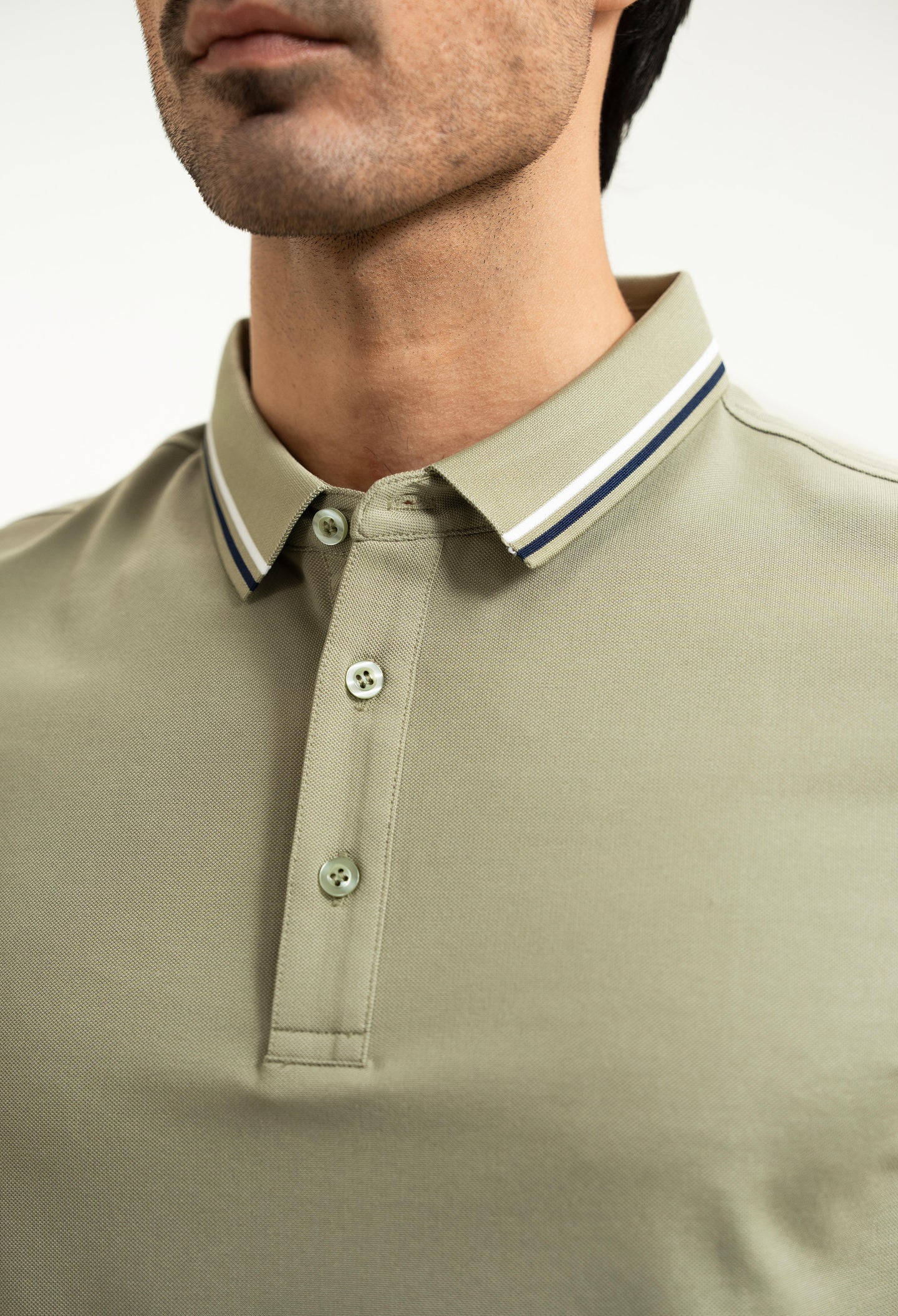 Light Olive Green Tipping Collar Polo