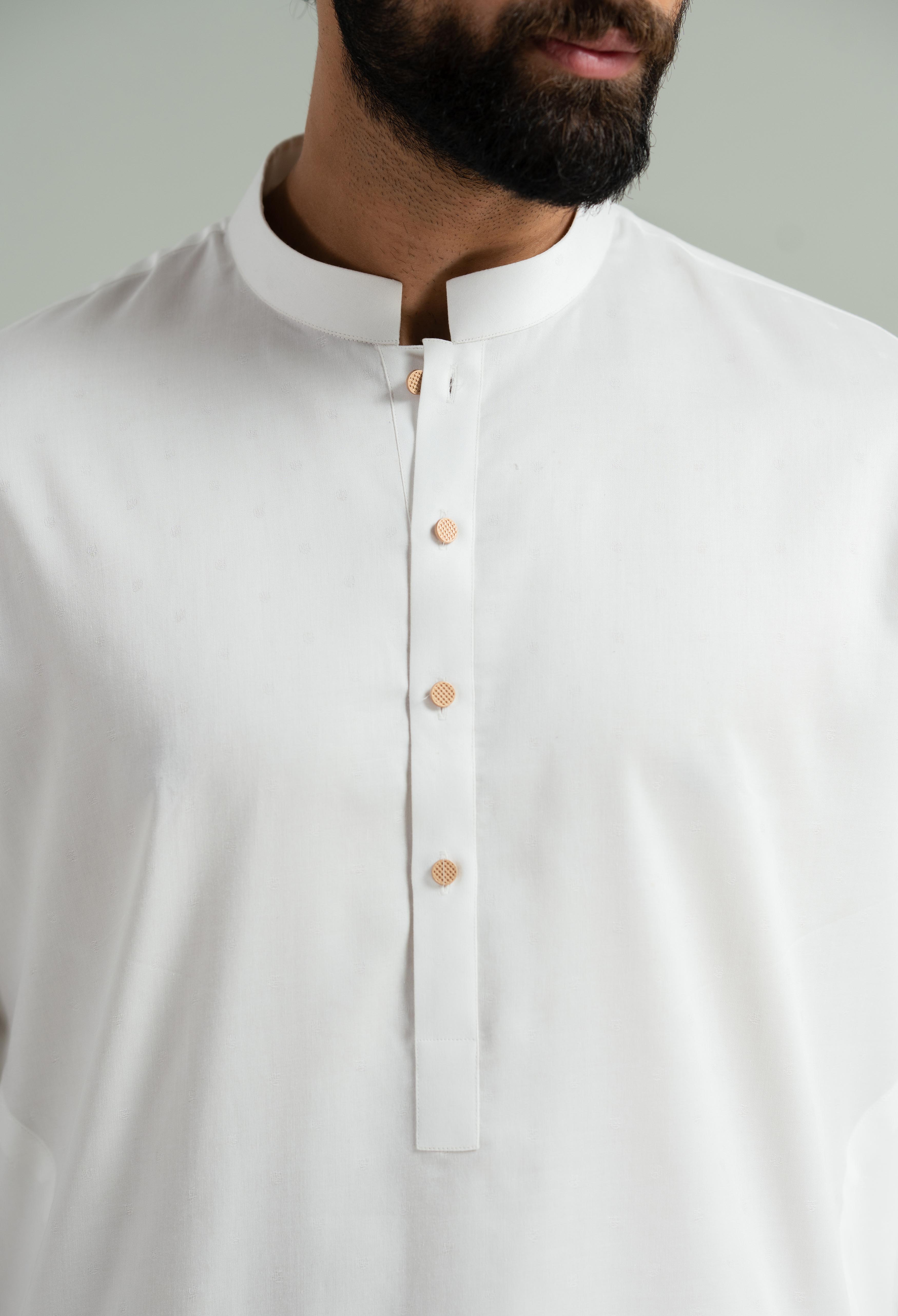 Off White Cotton Kameez Shalwar