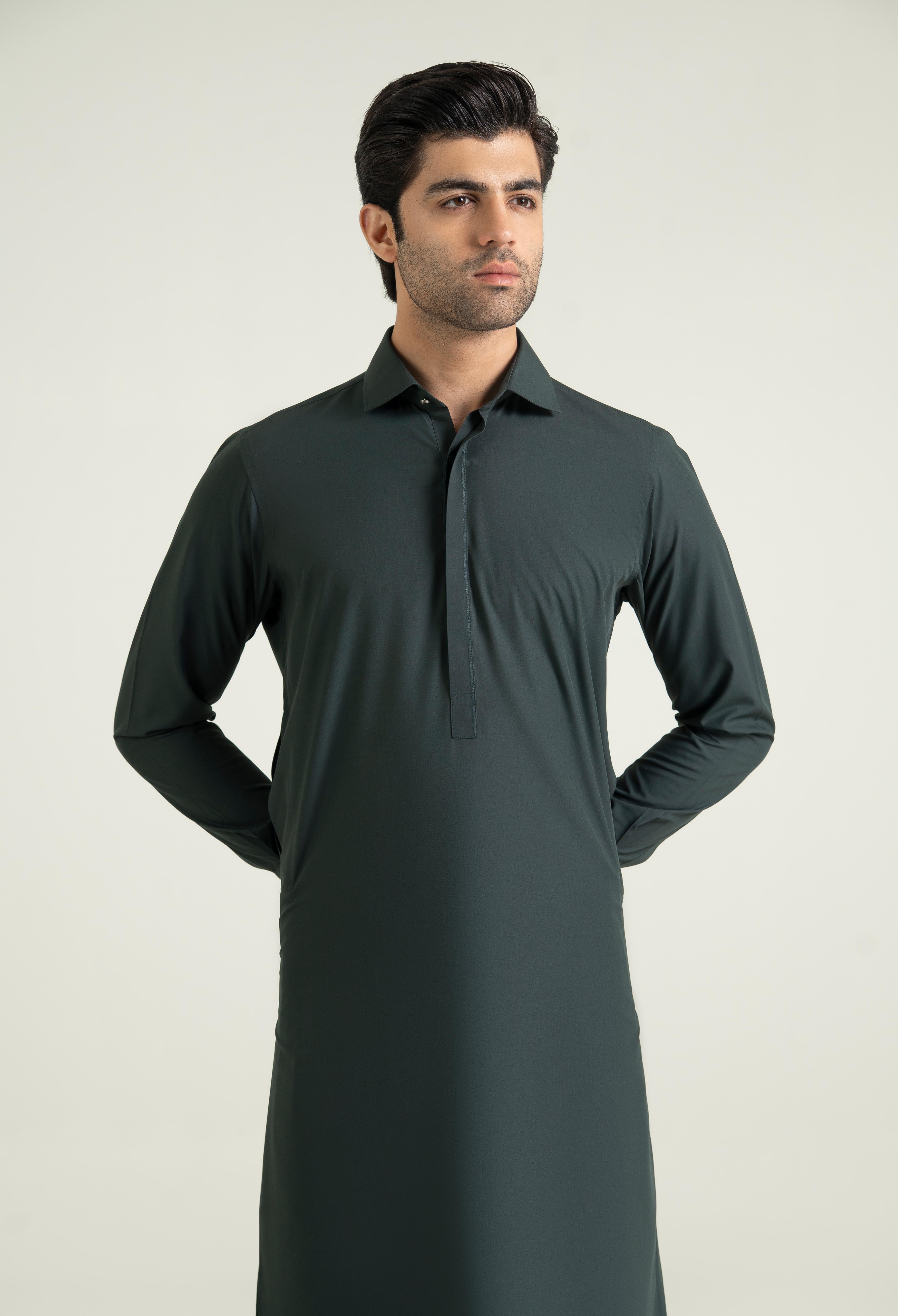 Moss Green Blended Kameez Shalwar