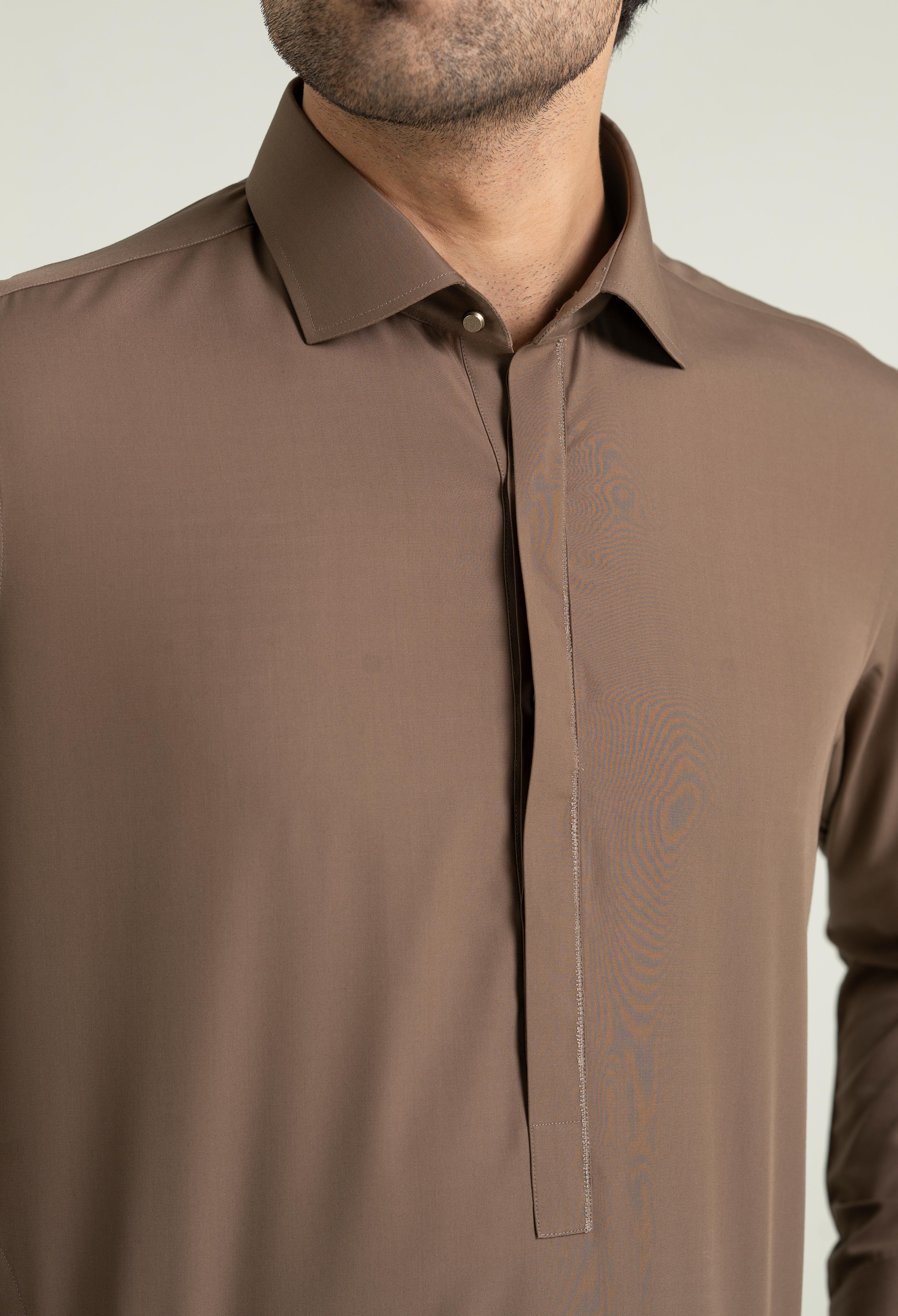 Tan Beige Blended Kameez Shalwar