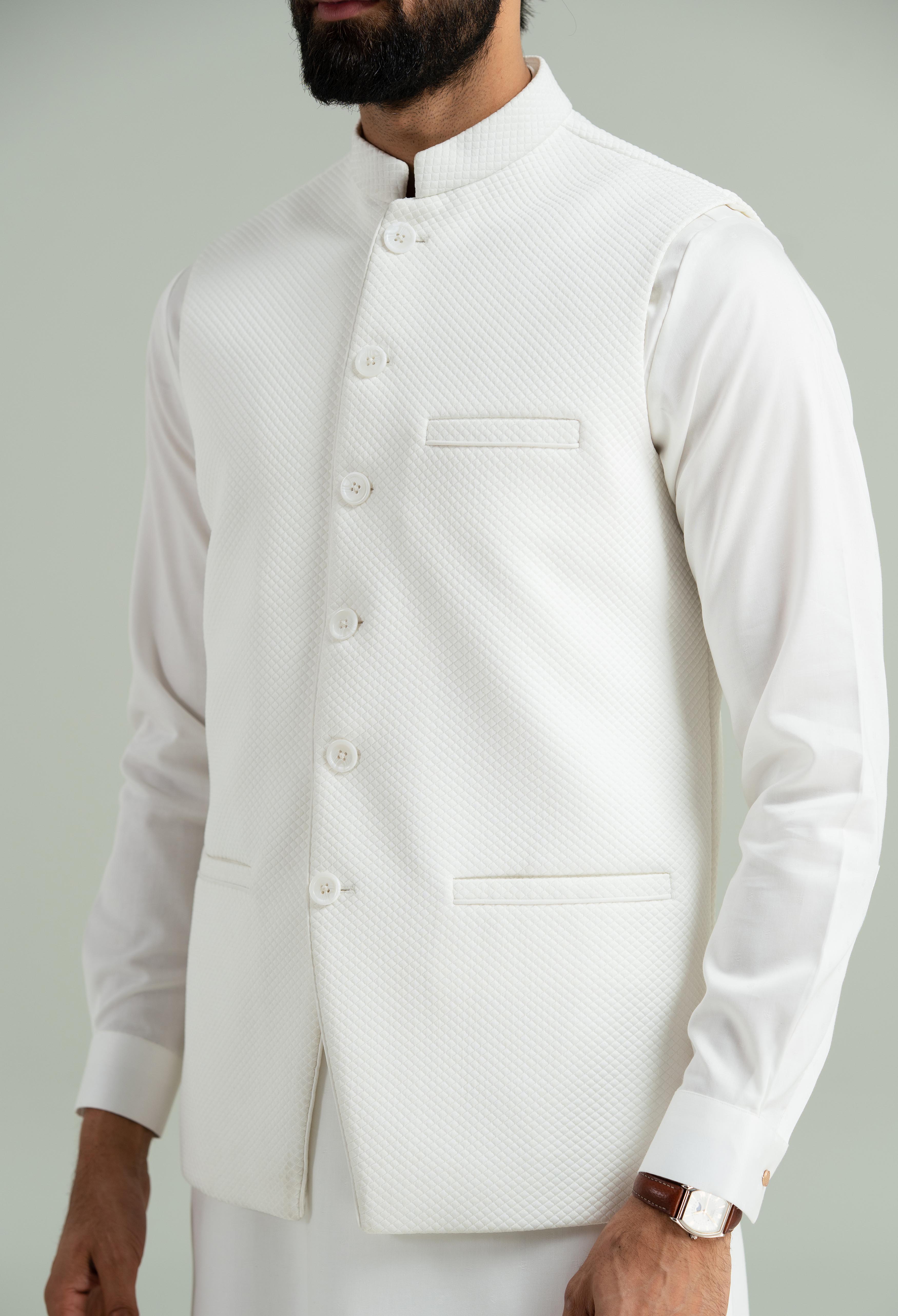 Off White Textured Waistcoat